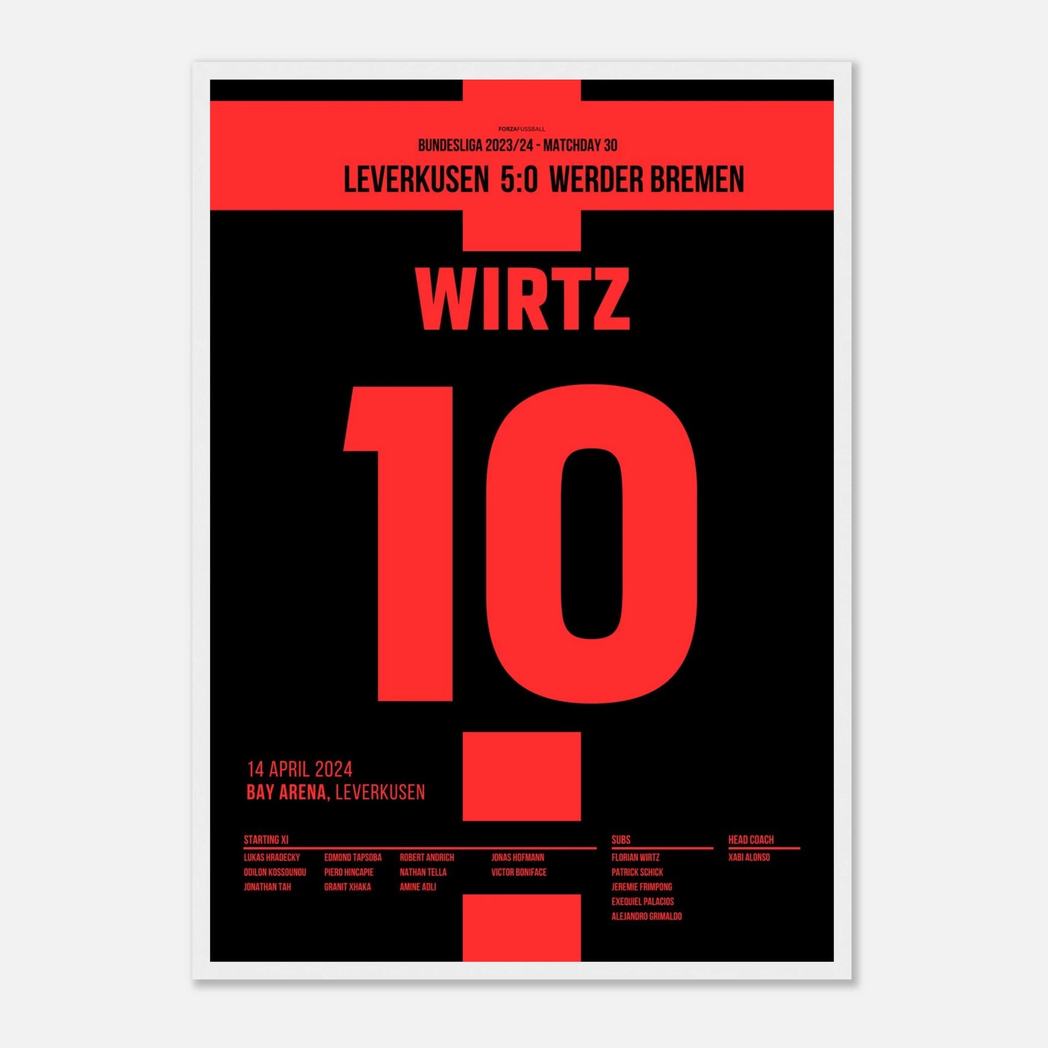 Wirtz macht mit 3 Toren die erste Meisterschaft für Leverkusen klar Fußball Poster mit Rahmen