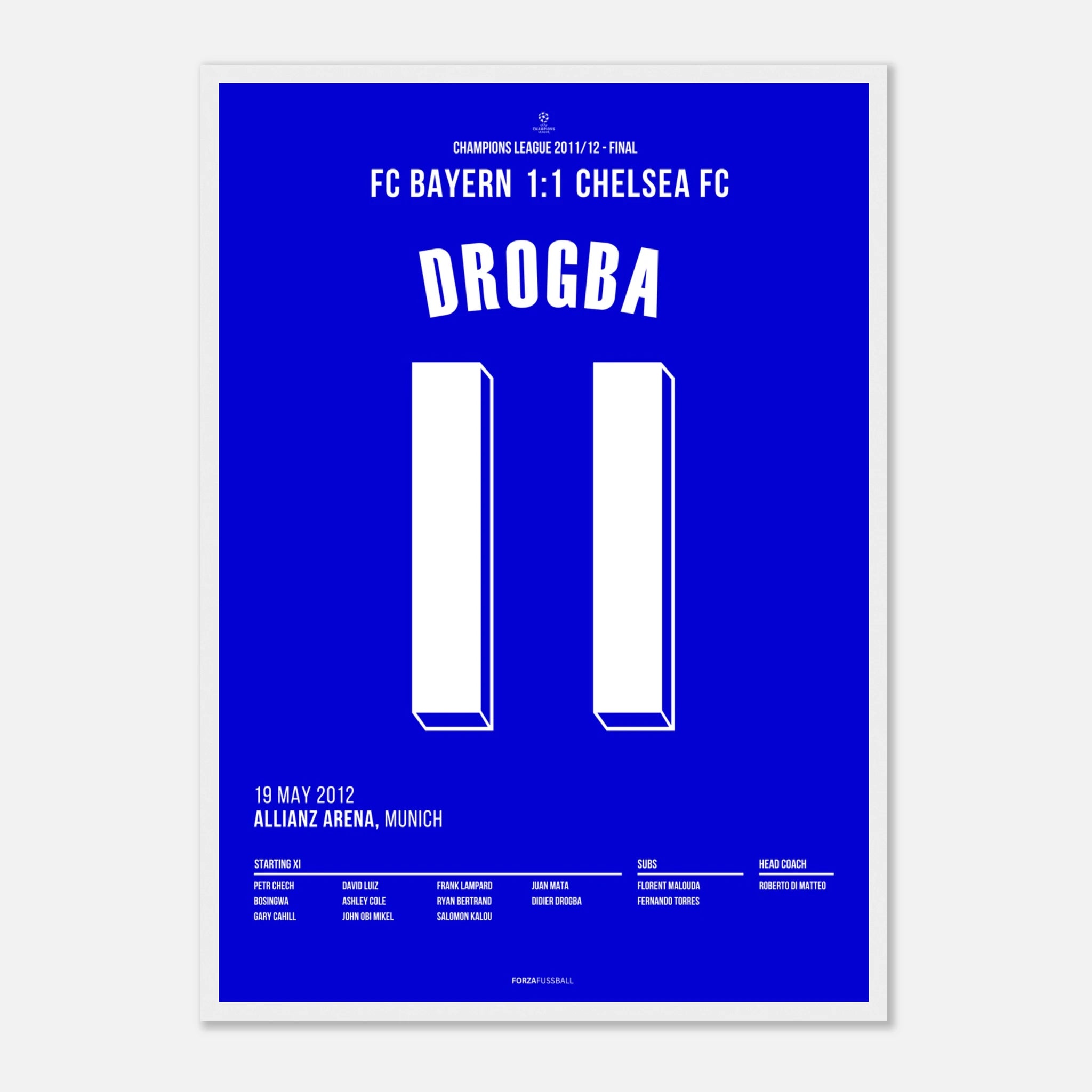 Drogba führt Chelsea zum Champions League Sieg Fußball Poster mit Rahmen