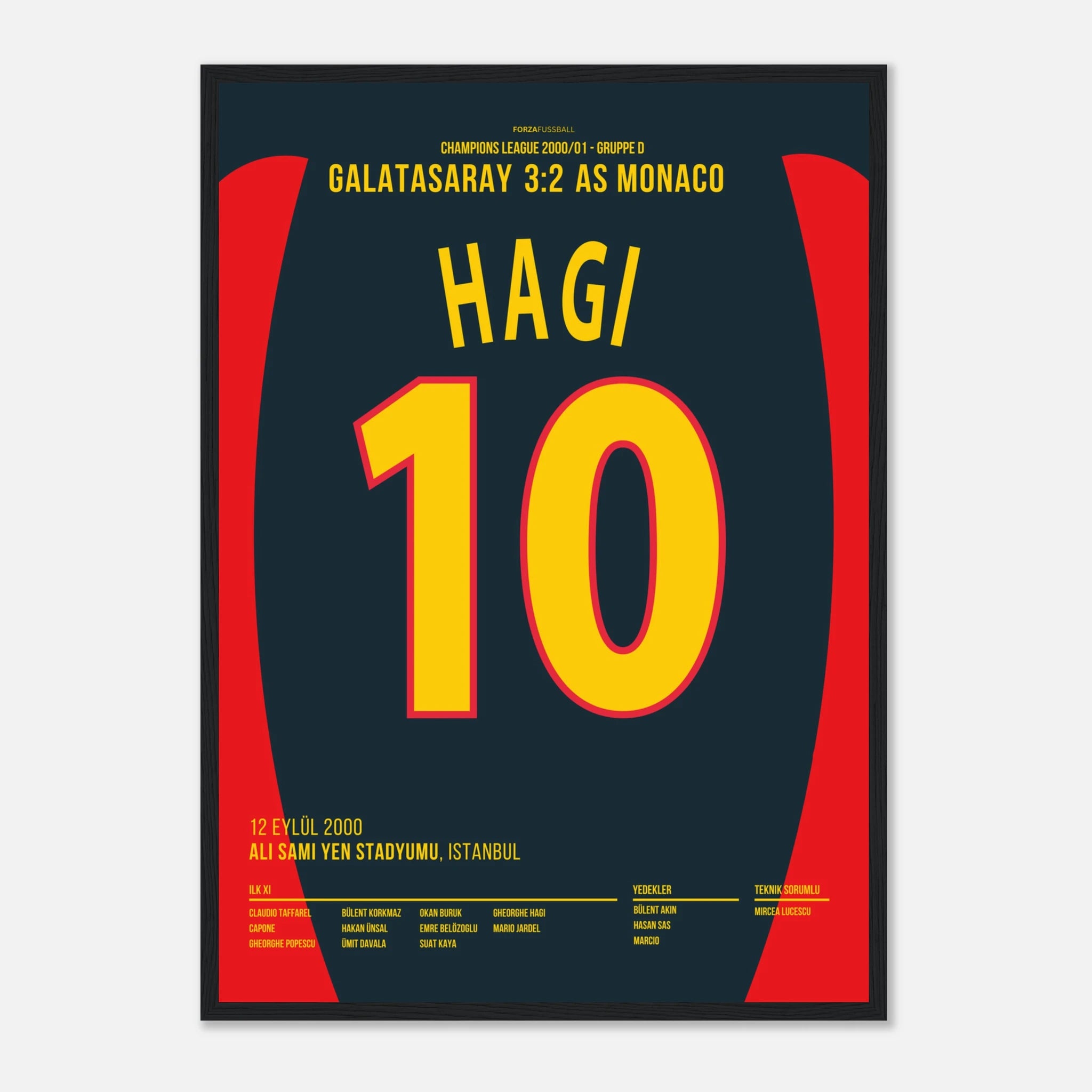 Hagi mit dem Traumtor zum Sieg gegen Monaco Fußball Poster mit Rahmen