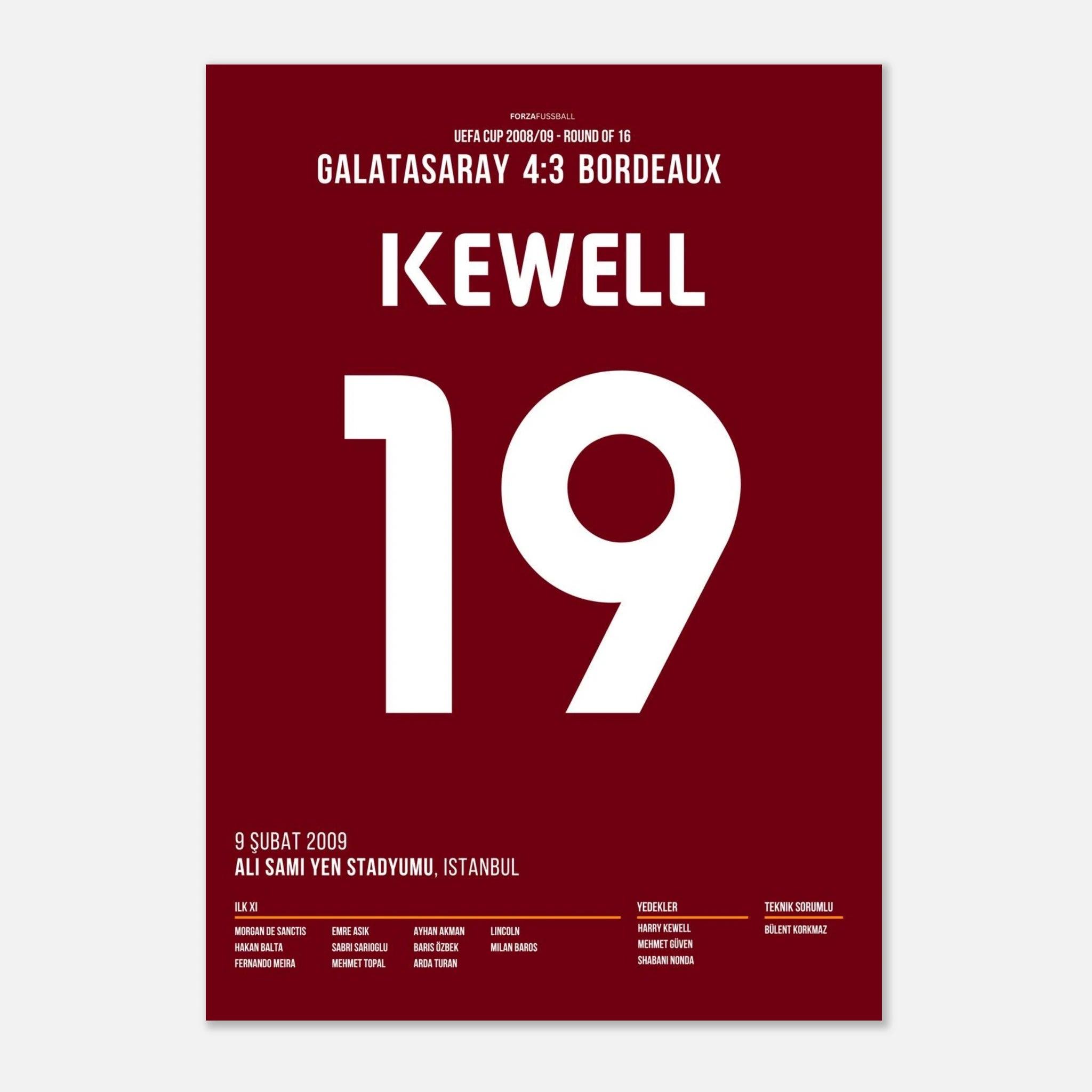 Harry Kewell trifft im Uefa Cup beim legendären 4:3 Sieg gegen Bordeaux Fußball Poster mit Rahmen