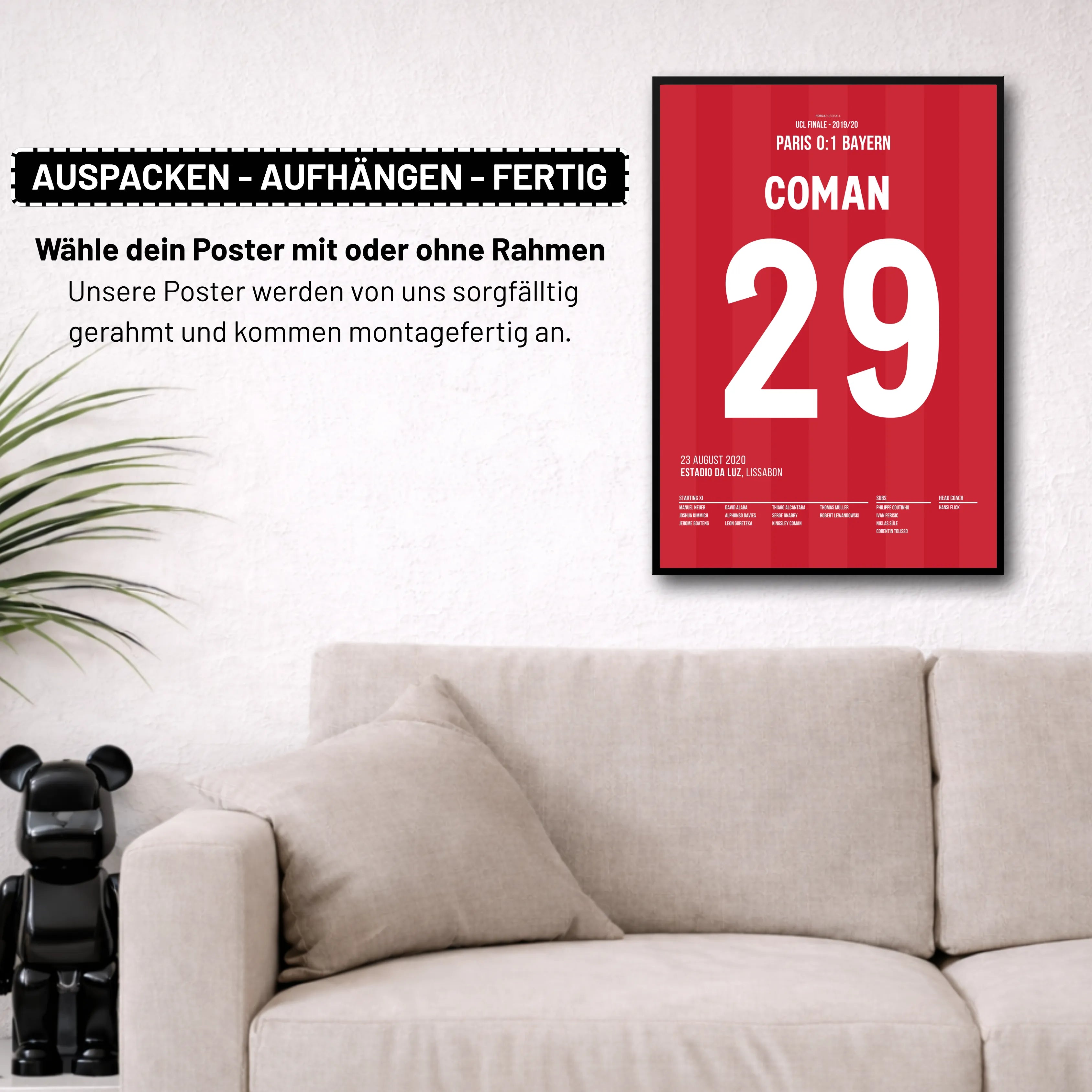 Coman köpft die Bayern zum Henkelpott 2020 Fußball Poster mit Rahmen