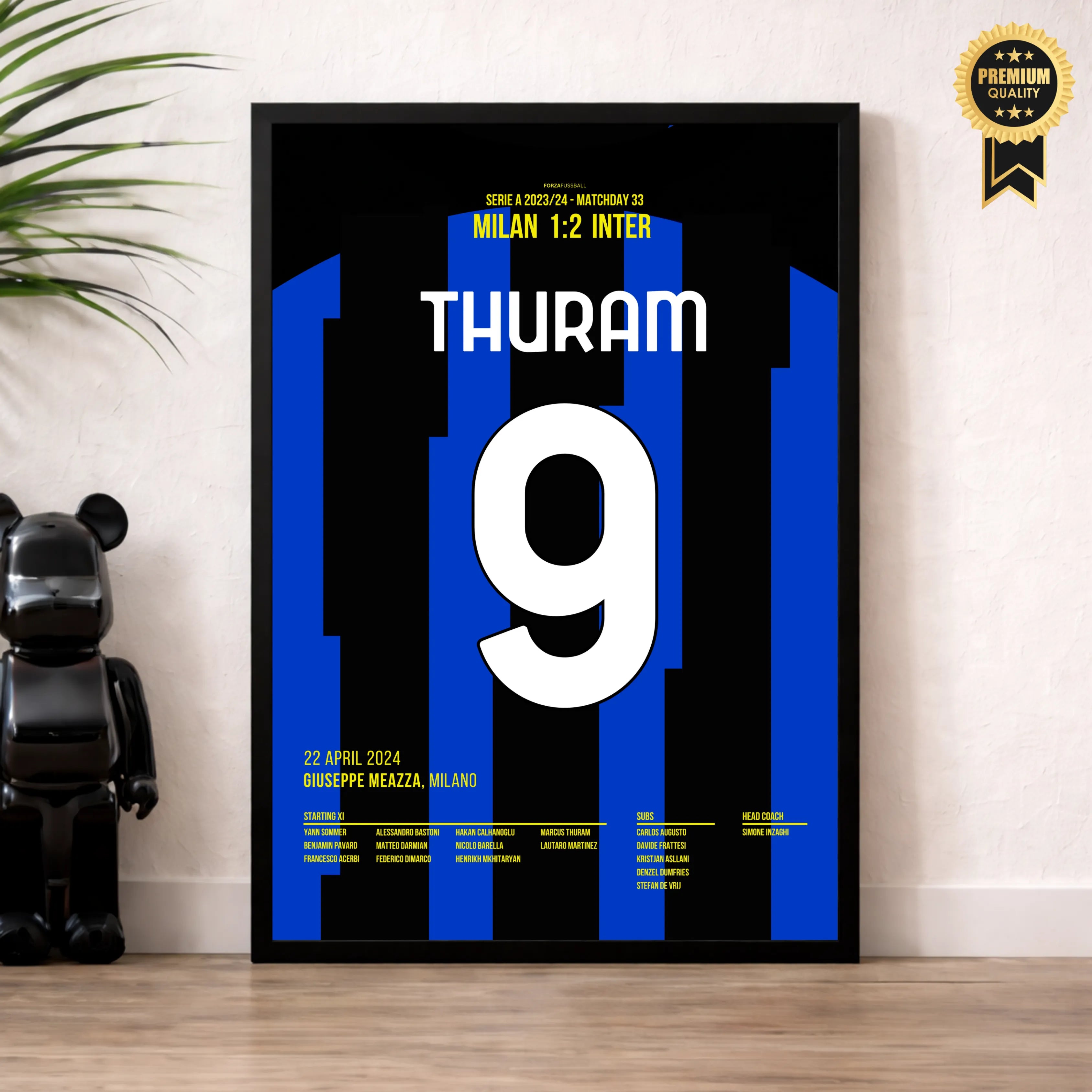 Thuram sichert Inter den 2.Stern im Derby gegen Milan Fußball Poster mit Rahmen