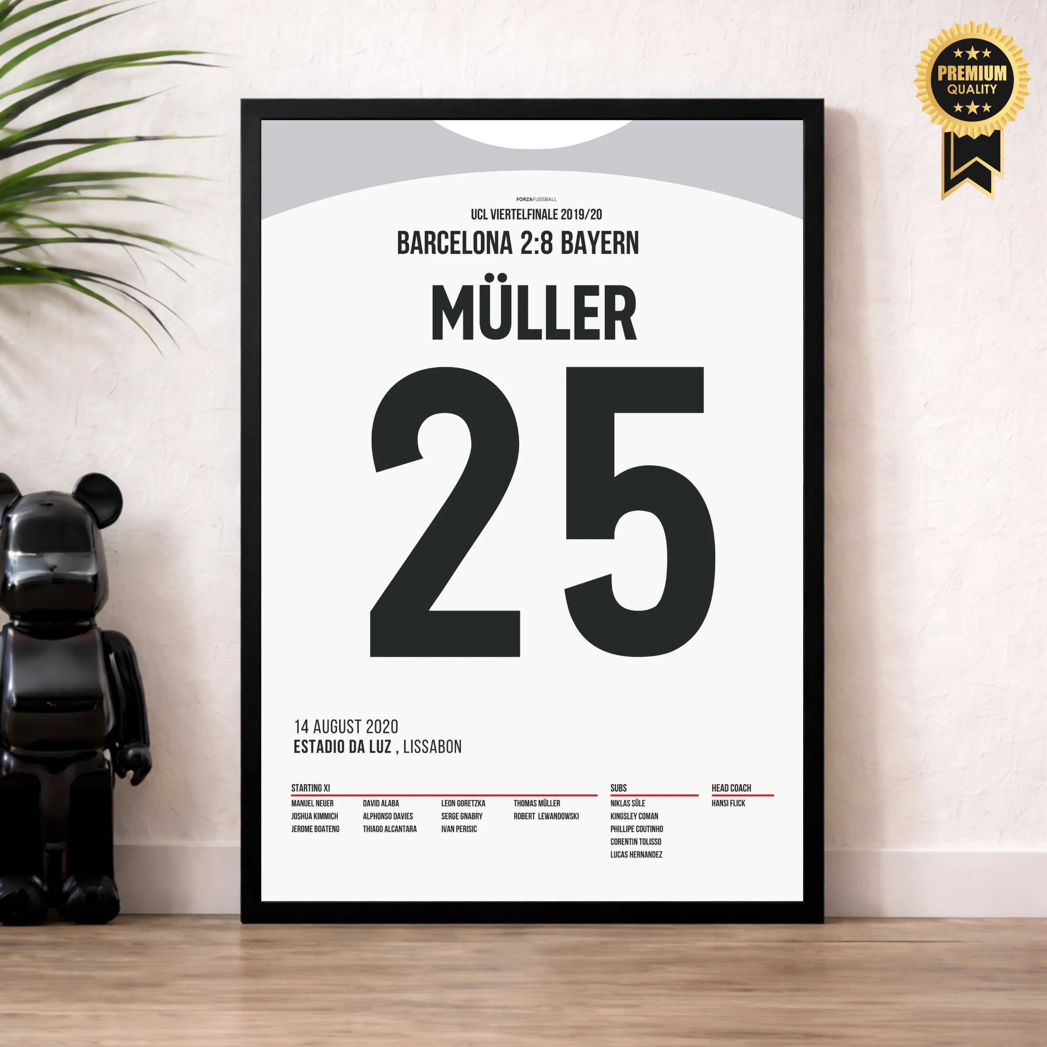 Müller und die Bayern deklassieren Barcelona mit 8:2 Fußball Poster mit Rahmen