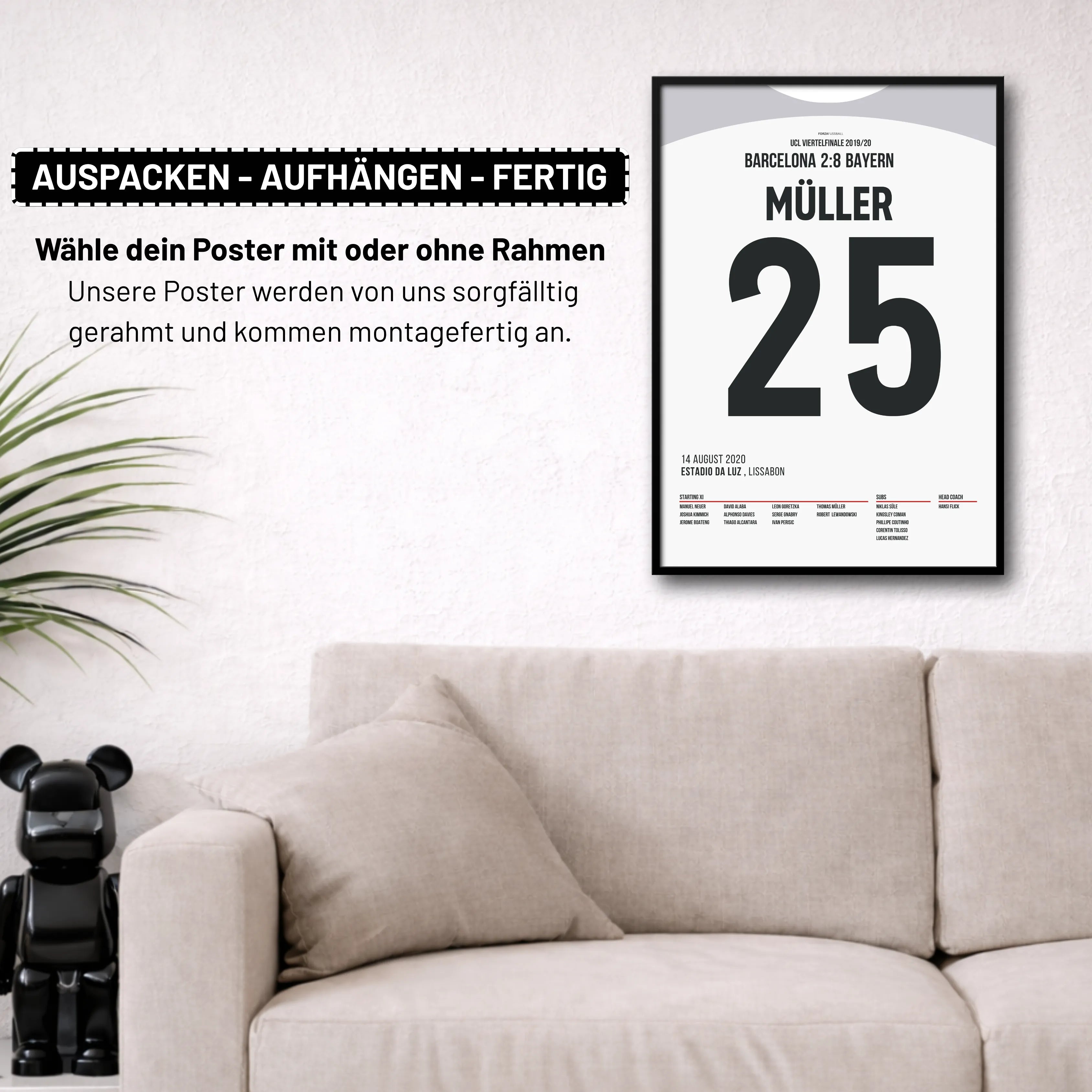 Müller und die Bayern deklassieren Barcelona mit 8:2 Fußball Poster mit Rahmen
