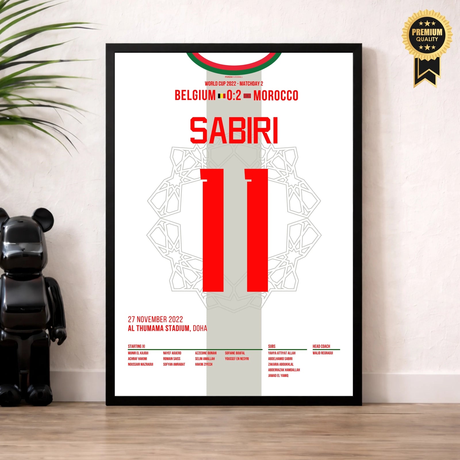 Sabiris Freistoß führt Marokko zum Sieg gegen Belgien Fußball Poster mit Rahmen