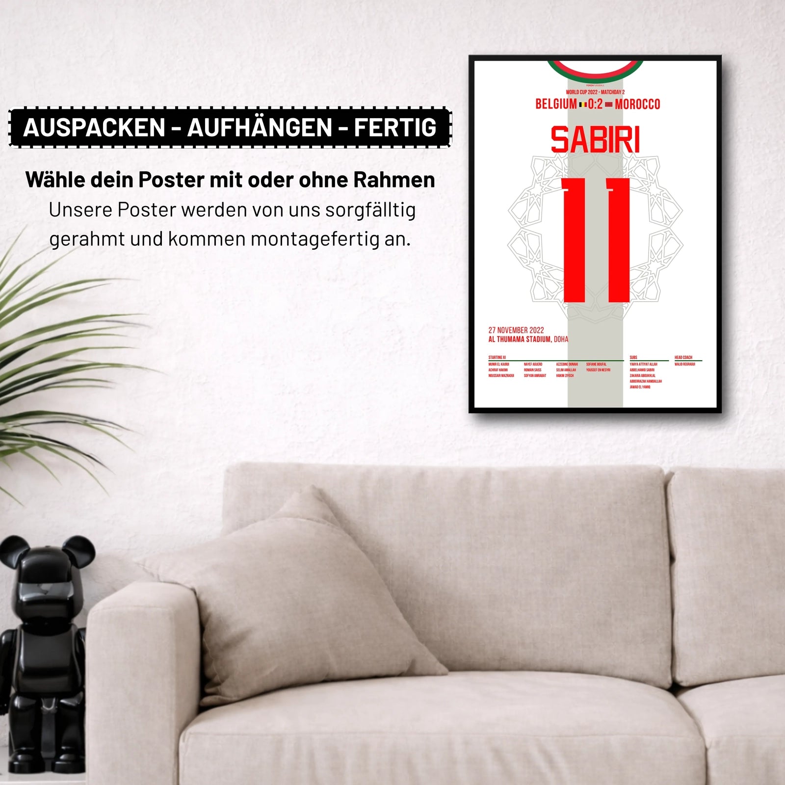 Sabiris Freistoß führt Marokko zum Sieg gegen Belgien Fußball Poster mit Rahmen