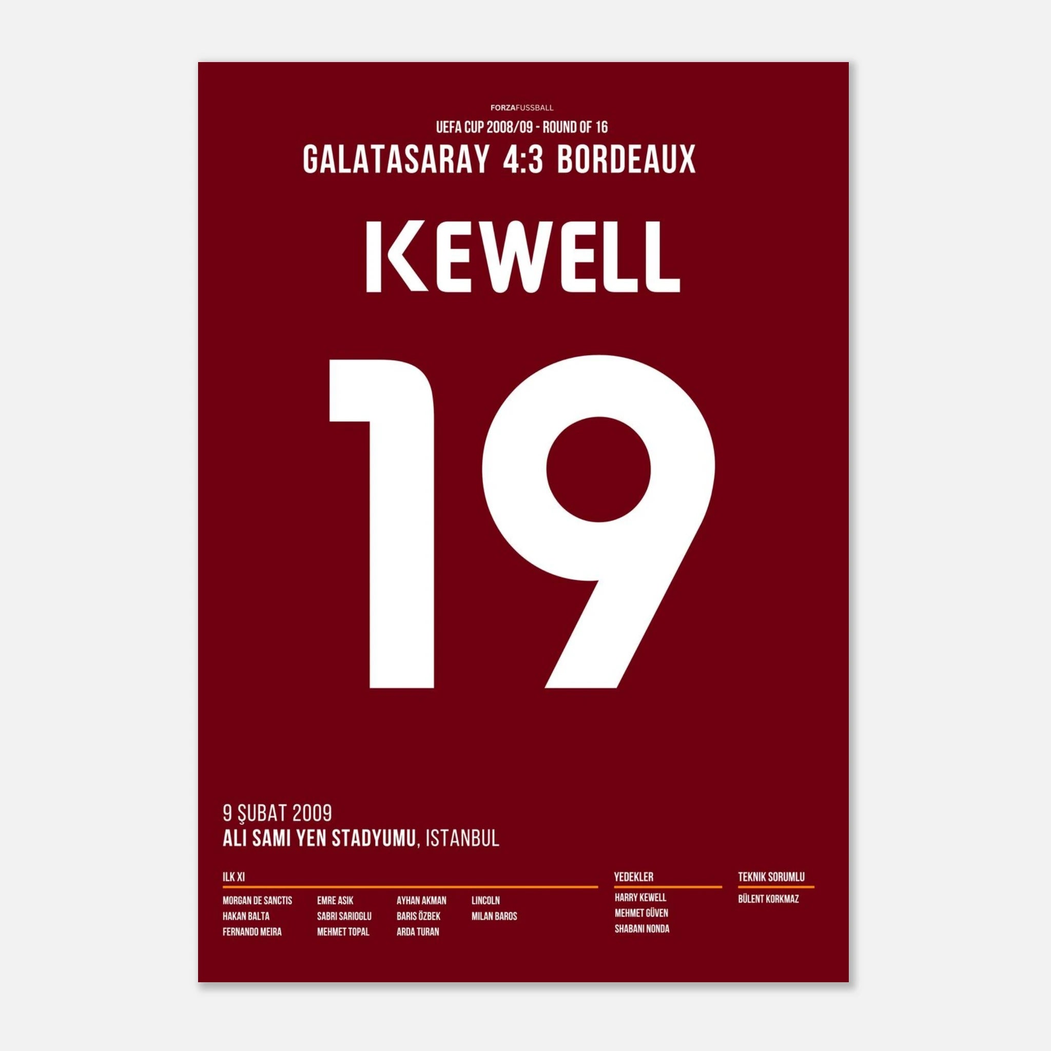 Harry Kewell trifft im Uefa Cup beim legendären 4:3 Sieg gegen Bordeaux Fußball Poster mit Rahmen