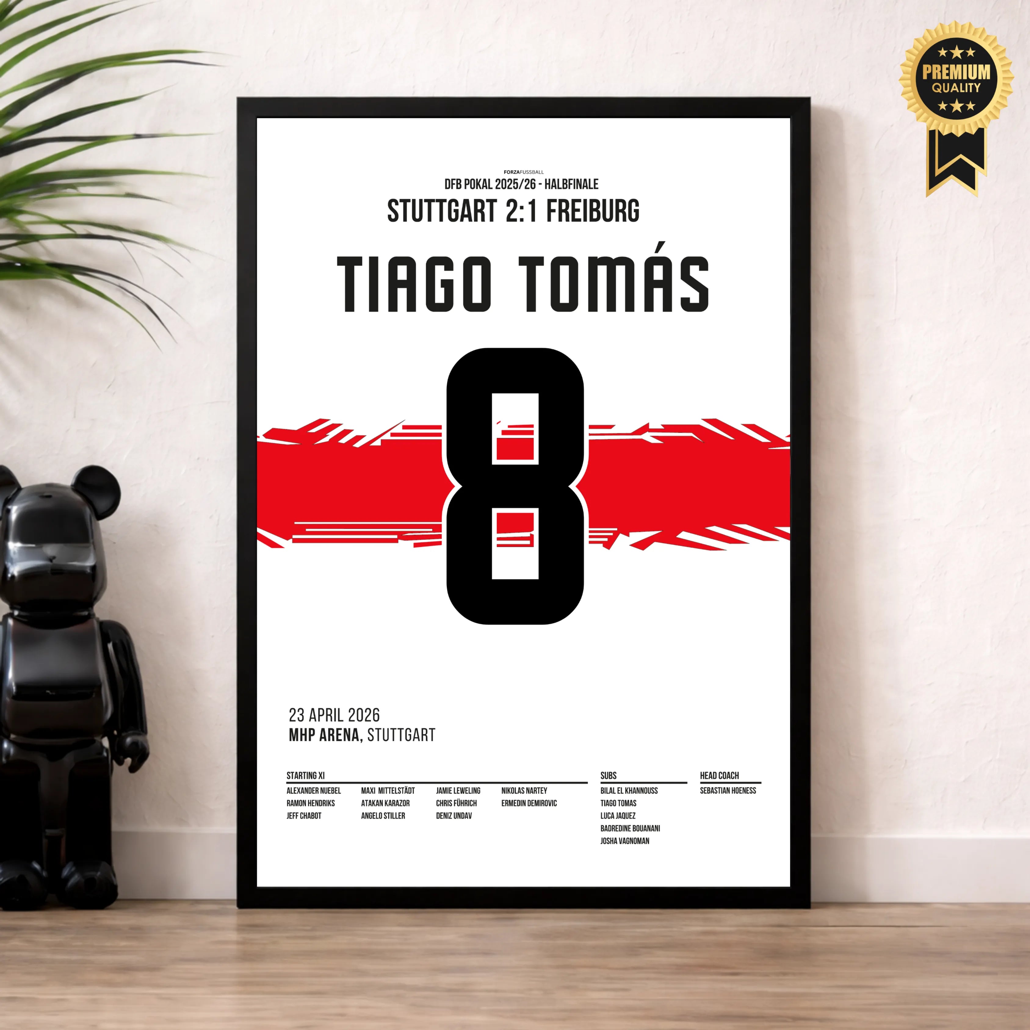 Tiago Tomas schickt Stuttgart per Hacke erneut nach Berlin Fußball Poster mit Rahmen
