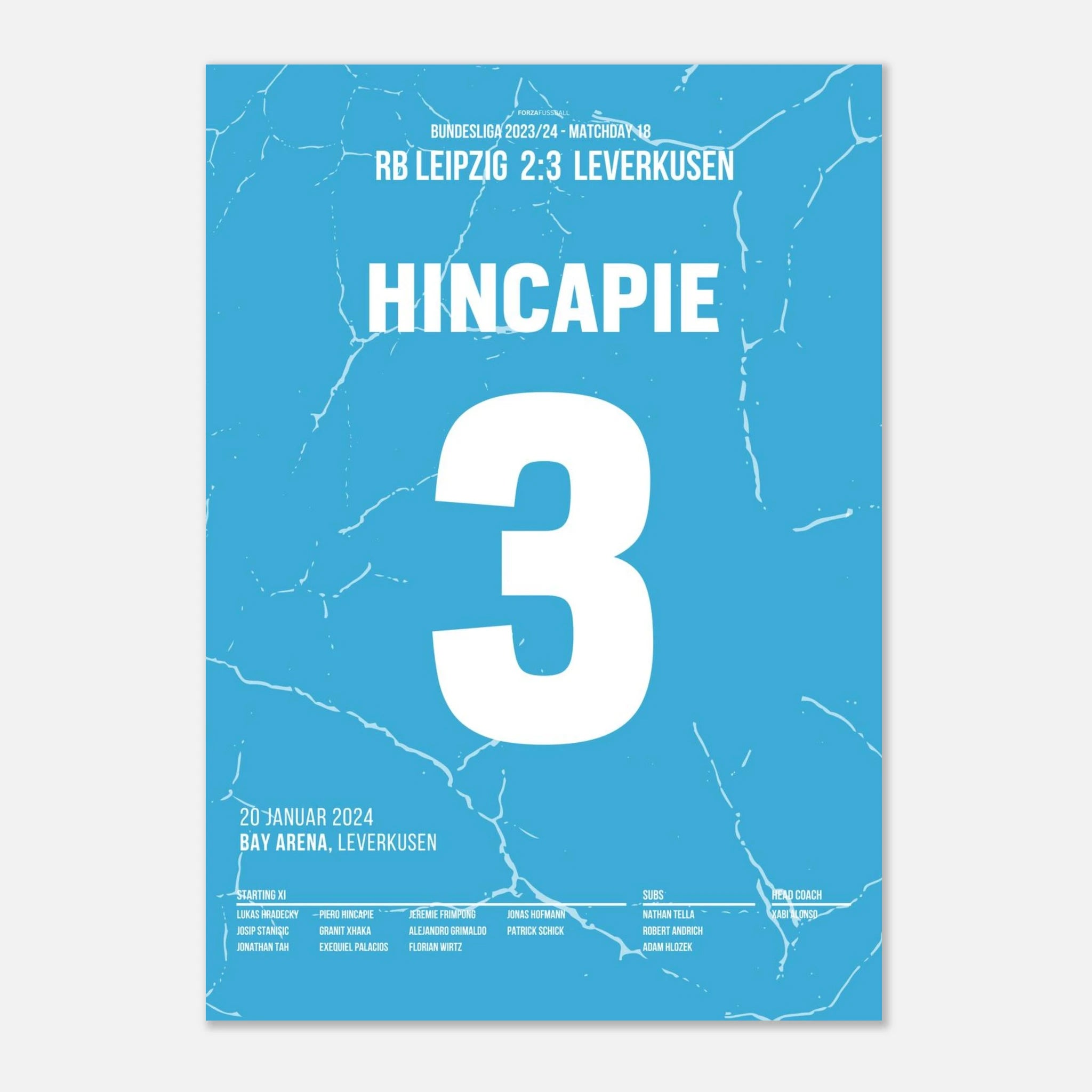 Hincapié mit dem Last Minute Siegtreffer gegen Leipzig Fußball Poster mit Rahmen
