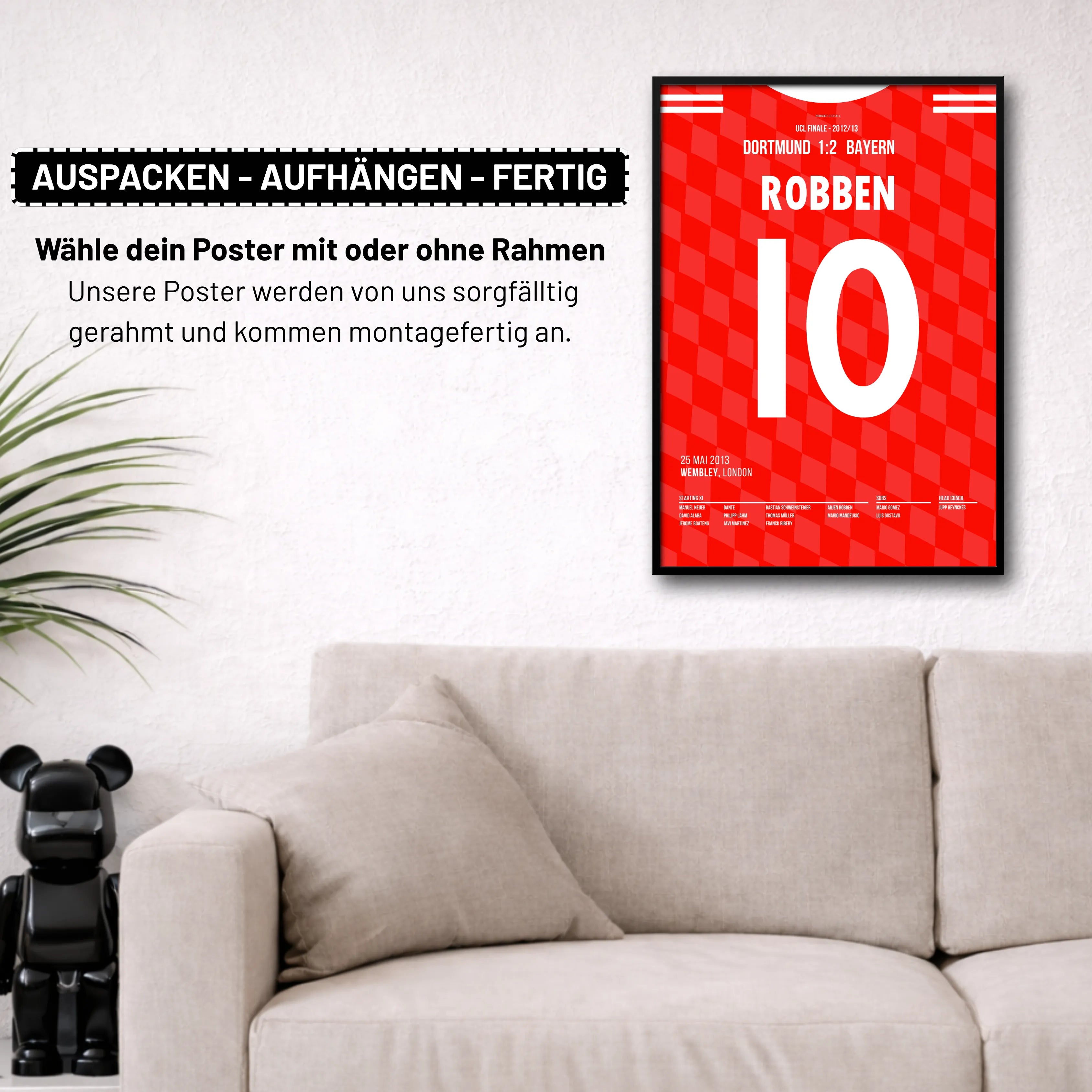 Robben schießt die Bayern zum Champions League Sieg Fußball Poster mit Rahmen