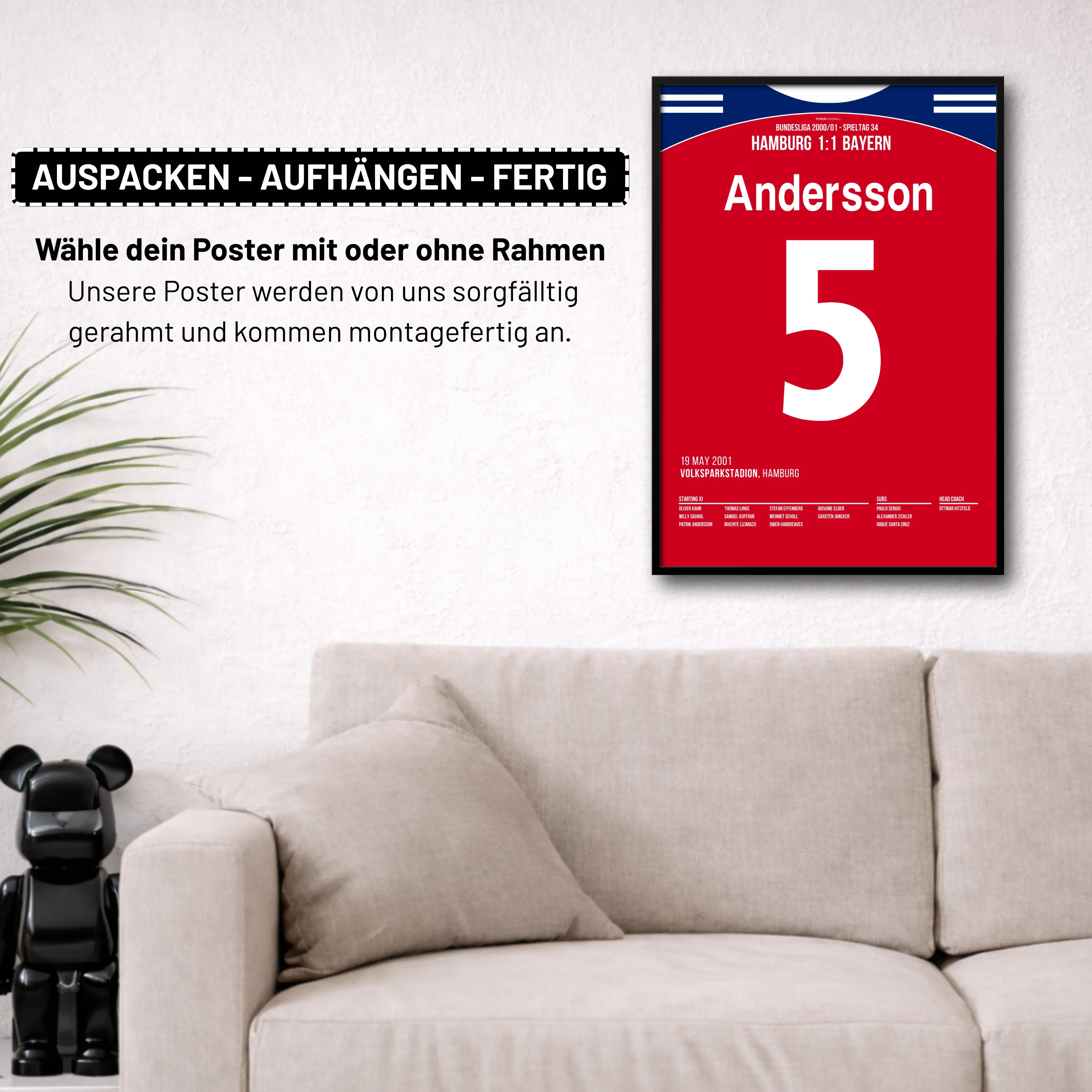 Andersson's indirekter Freistoß krönt die Bayern zum Last-Minute Meister Fußball Poster mit Rahmen