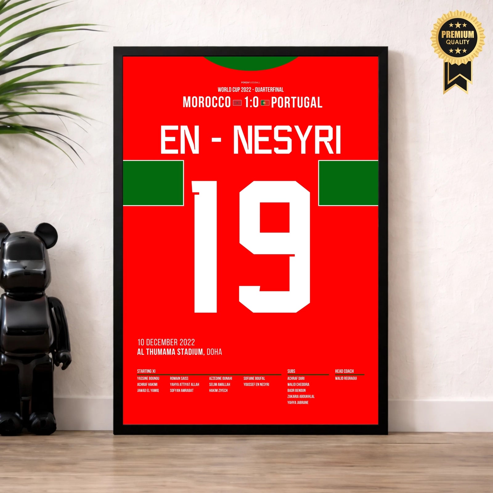En-Nesyri führt Marokko als erstes afrikanisches Land in ein WM-Halbfinale Fußball Poster mit Rahmen