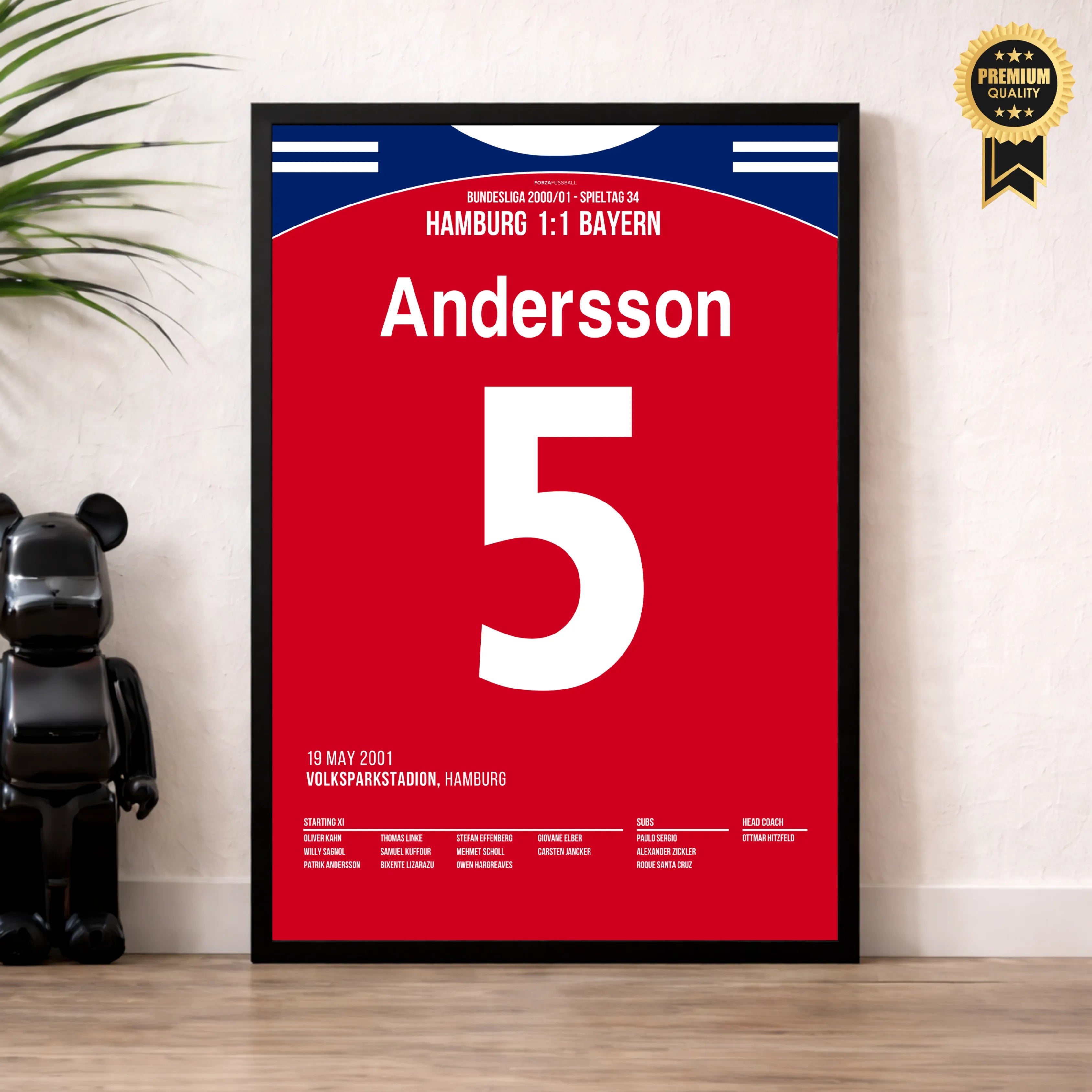 Andersson's indirekter Freistoß krönt die Bayern zum Last-Minute Meister Fußball Poster mit Rahmen
