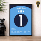 Titan Oliver Kahn hält im CL Finale von 2001 drei Elfmeter Fußball Poster mit Rahmen