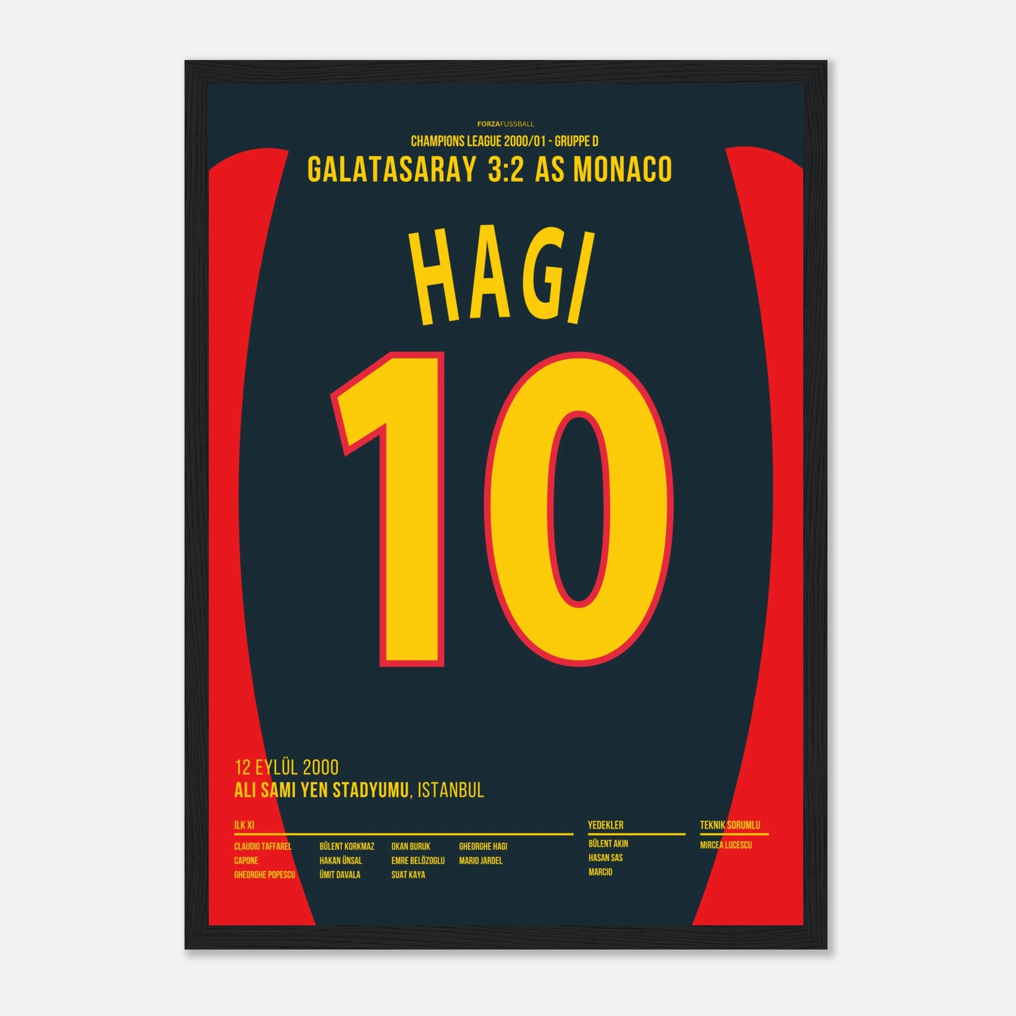 Hagi mit dem Traumtor zum Sieg gegen Monaco Fußball Poster mit Rahmen