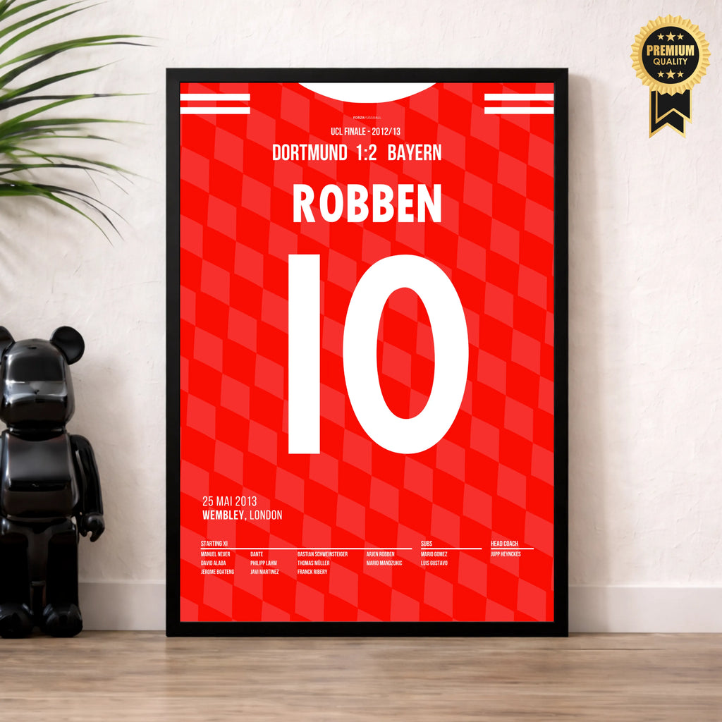 Robben schießt die Bayern zum Champions League Sieg Fußball Poster mit Rahmen
