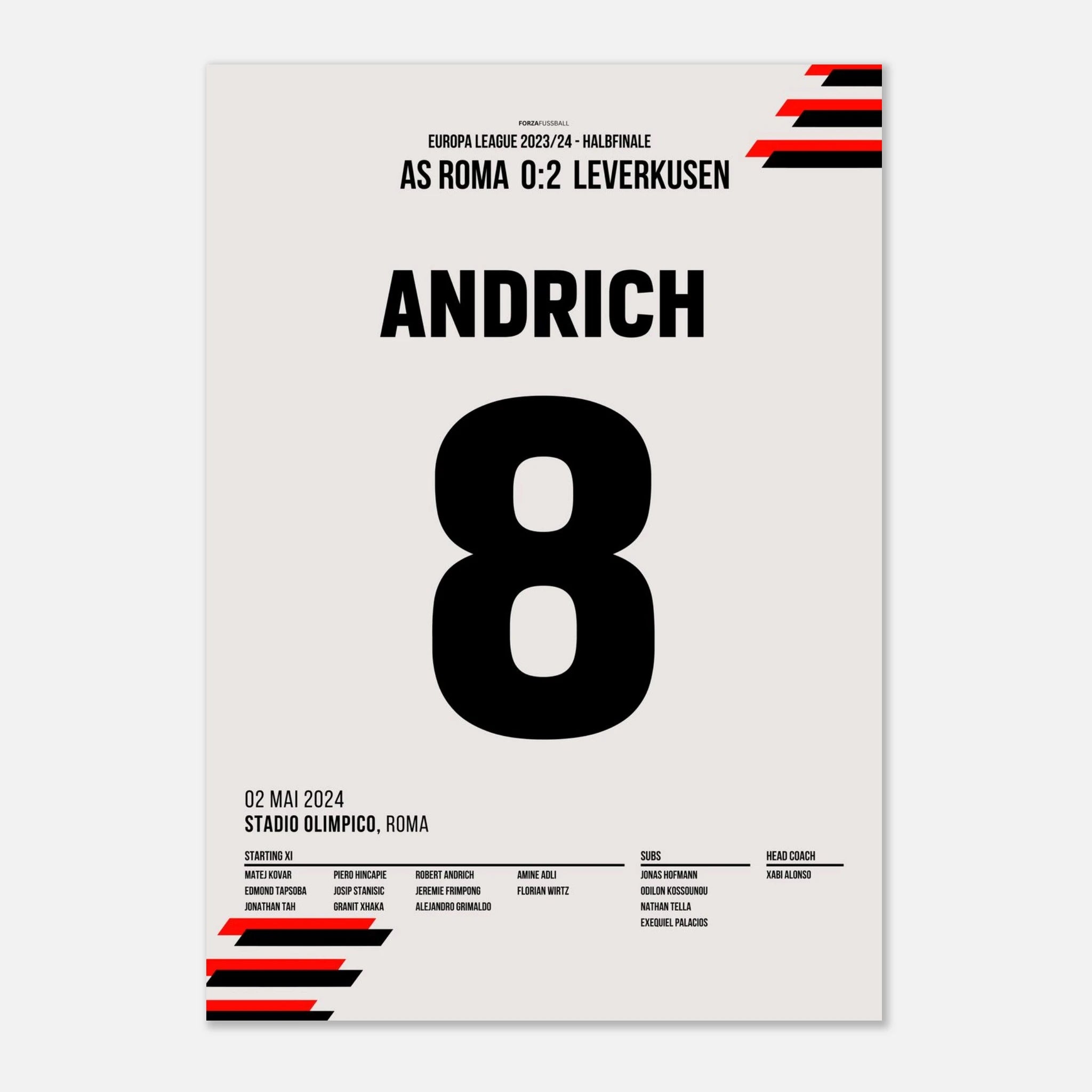 Andrich mit Traumtor gegen Rom in der Euro League Fußball Poster mit Rahmen
