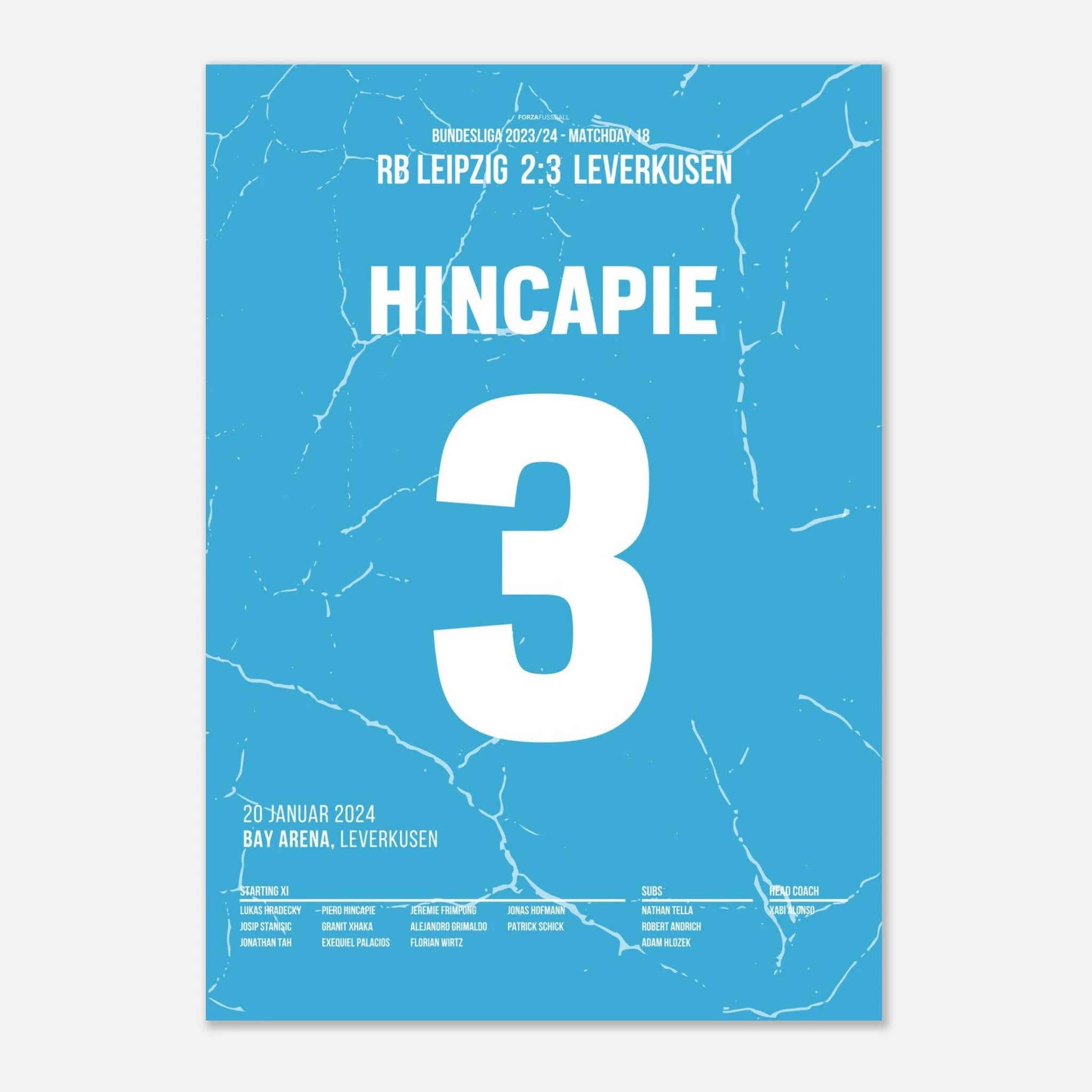 Hincapié mit dem Last Minute Siegtreffer gegen Leipzig Fußball Poster mit Rahmen