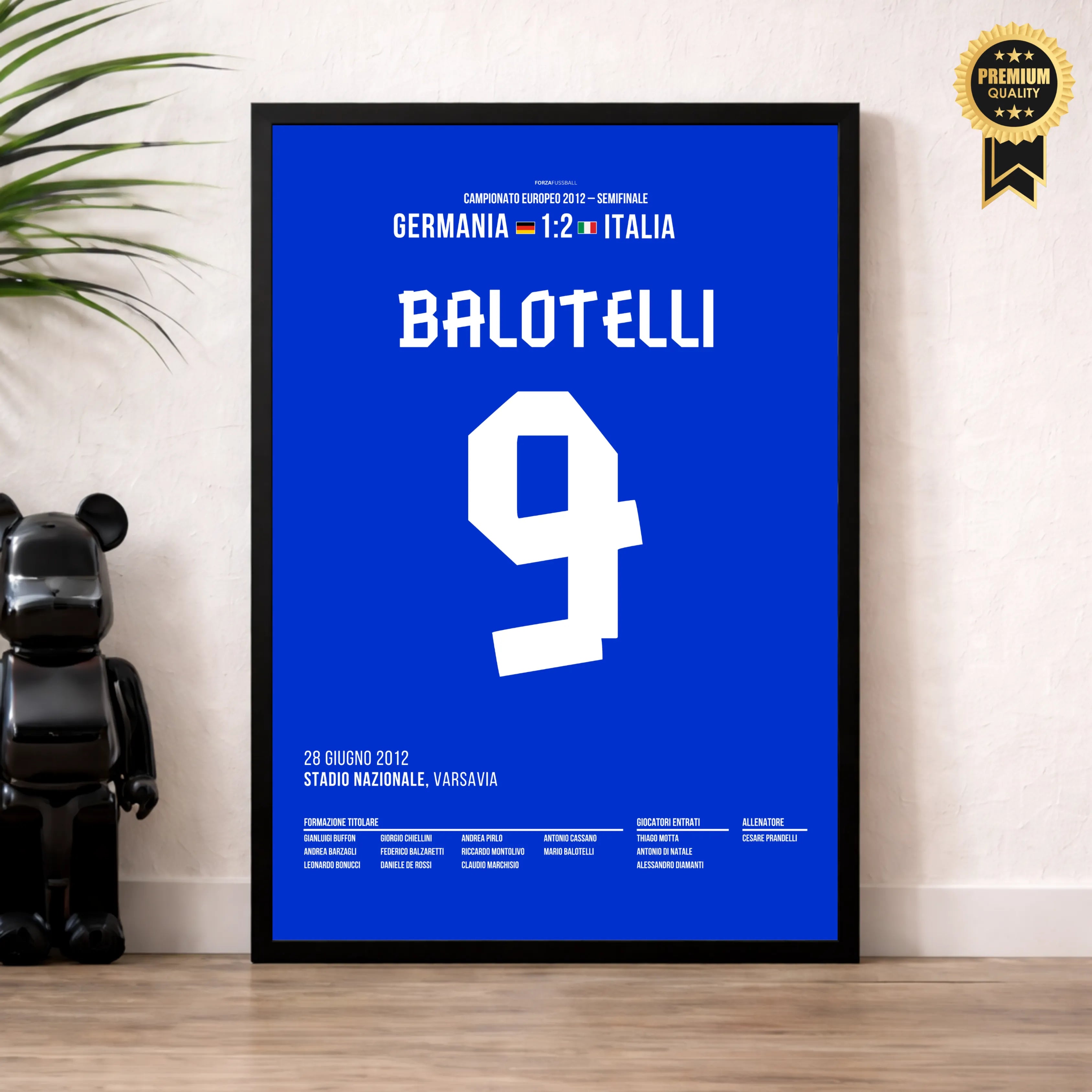 Balotelli´s Doppelpack entscheidet das Halbfinale gegen Deutschland Fußball Poster mit Rahmen