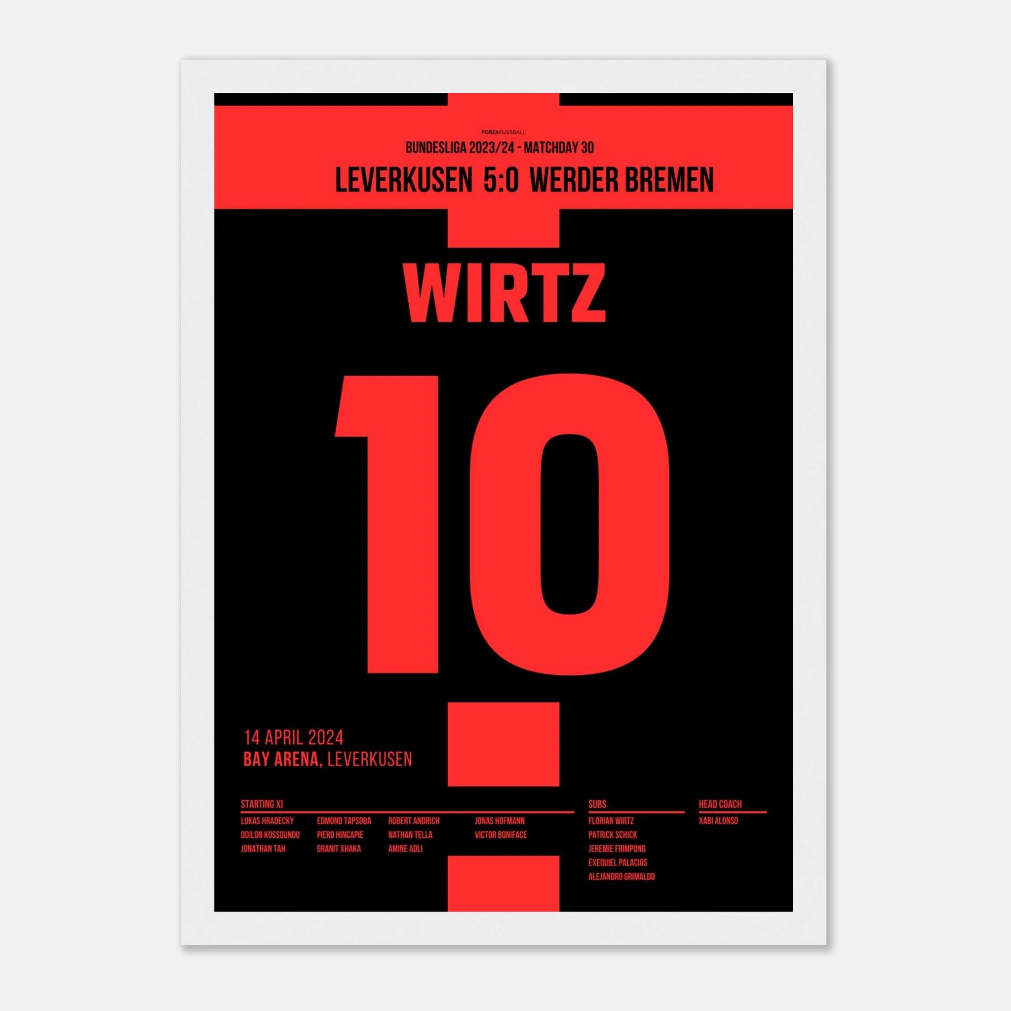 Wirtz secures Leverkusen's first championship with 3 goals