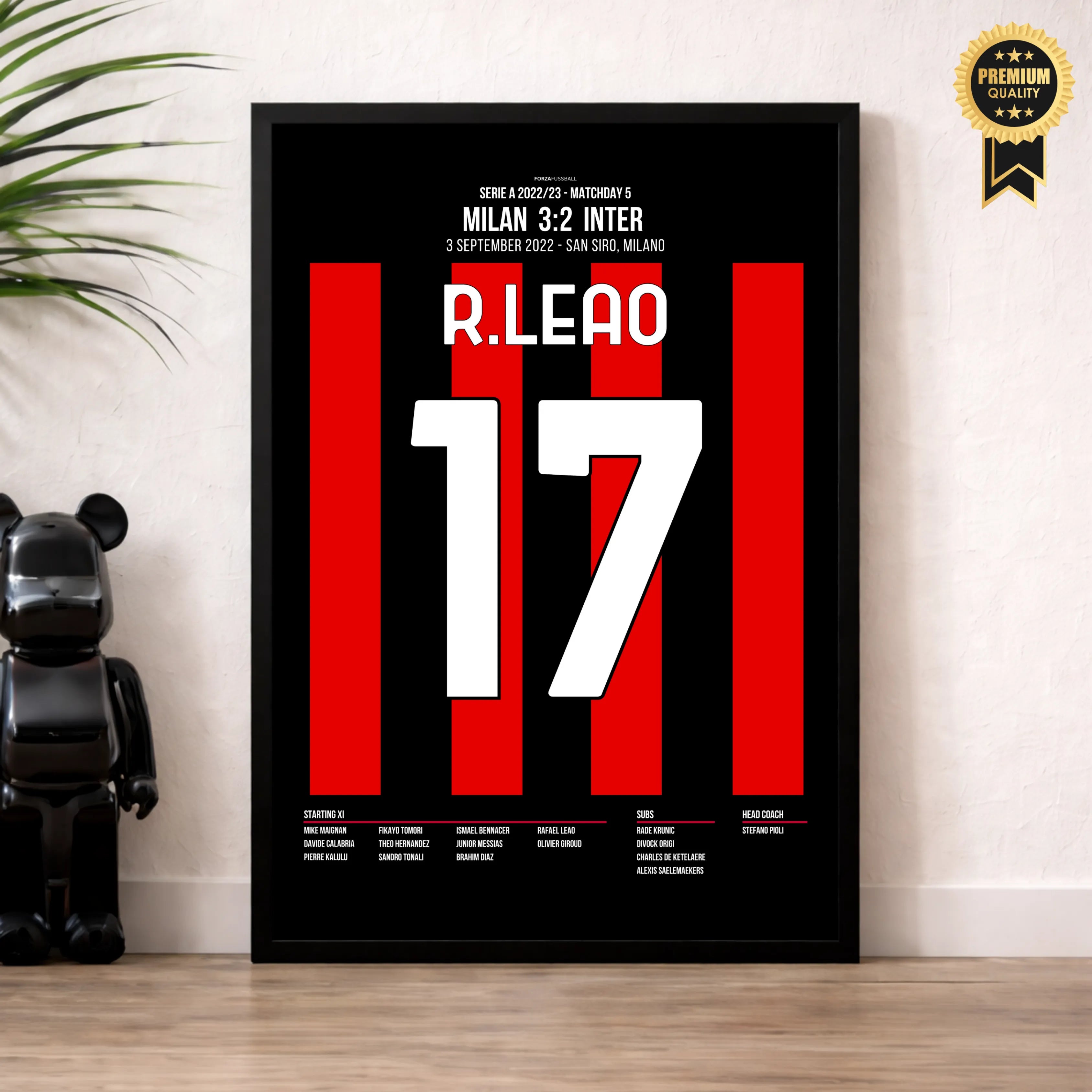 Leao nimmt Inter mit 2 Toren im Derby auseinander Fußball Poster mit Rahmen