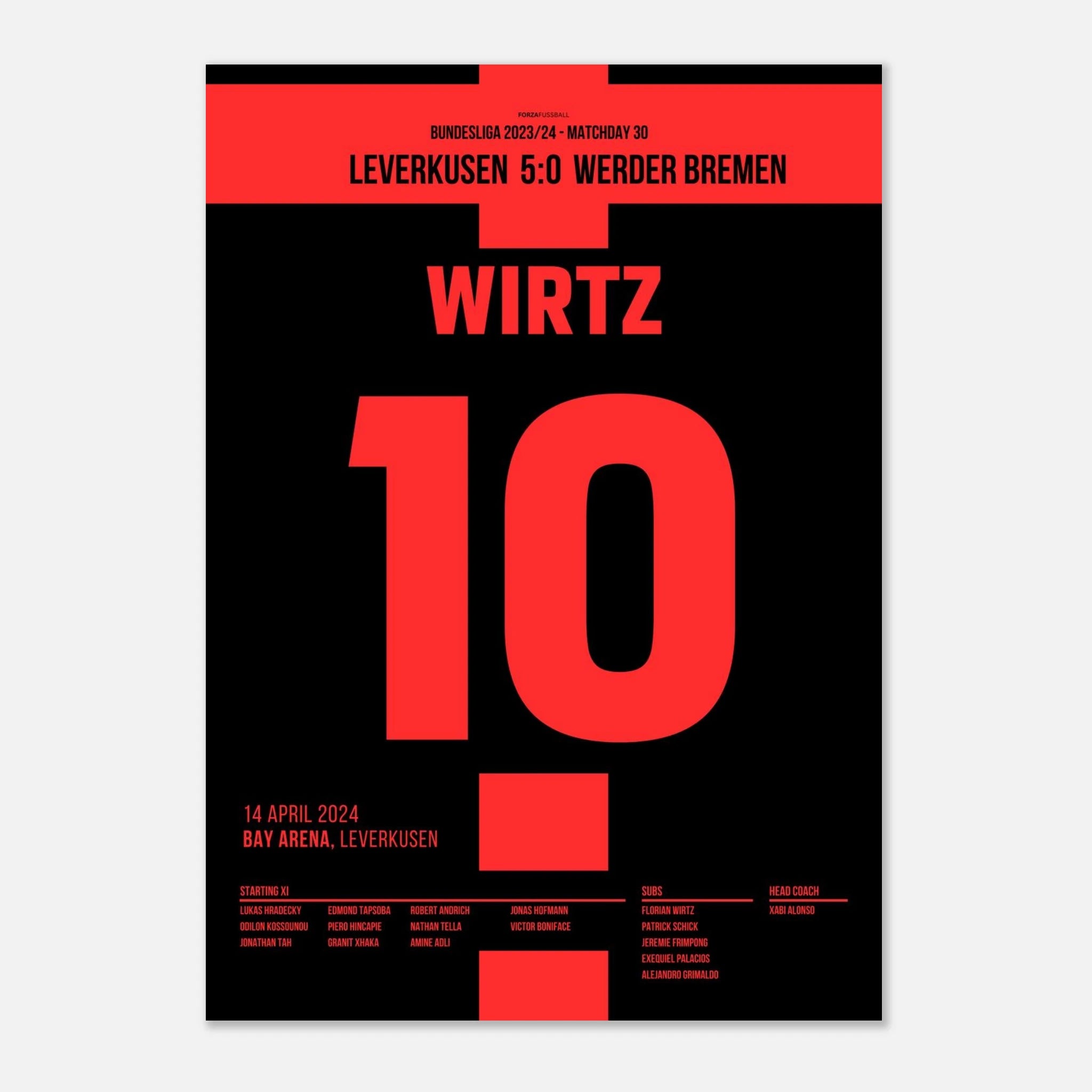 Wirtz macht mit 3 Toren die erste Meisterschaft für Leverkusen klar Fußball Poster mit Rahmen