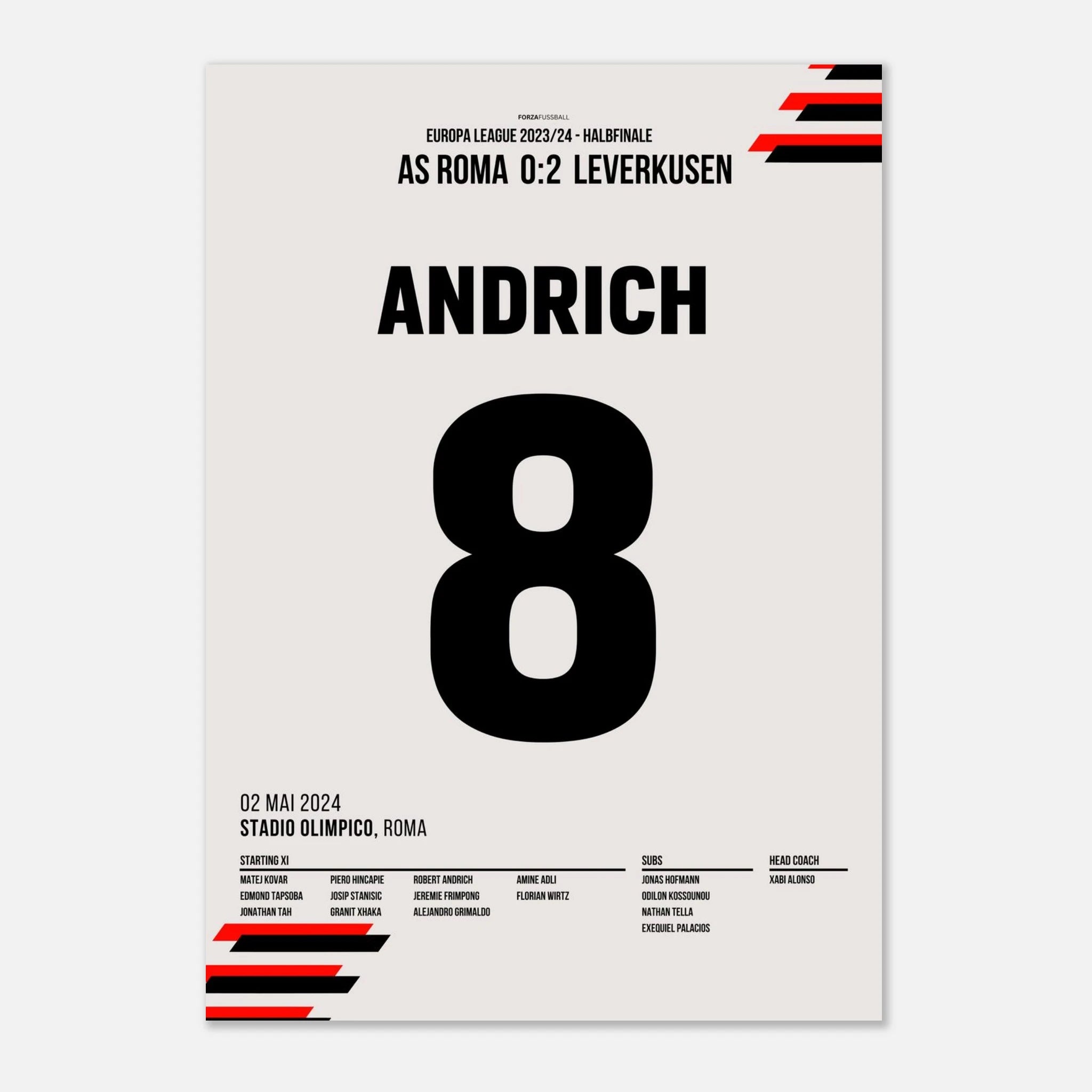 Andrich mit Traumtor gegen Rom in der Euro League Fußball Poster mit Rahmen