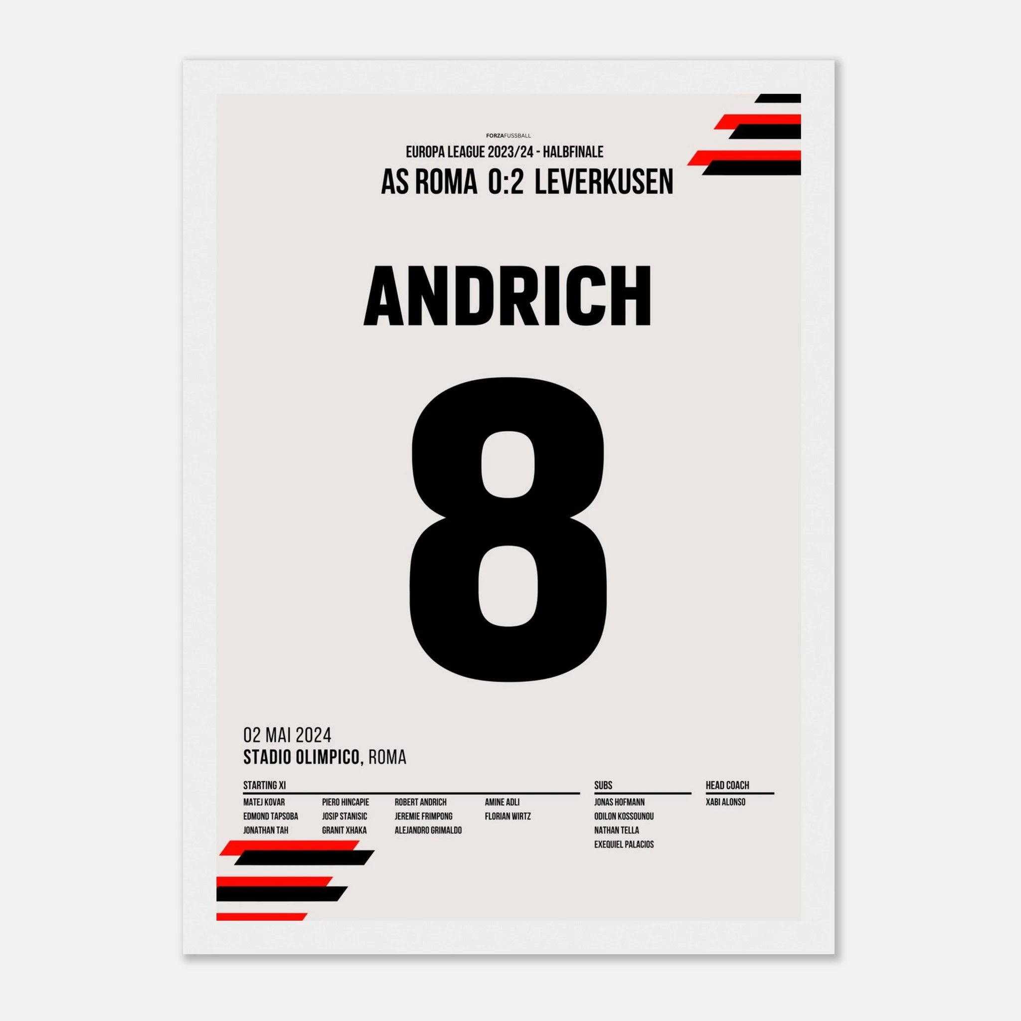 Andrich mit Traumtor gegen Rom in der Euro League Fußball Poster mit Rahmen