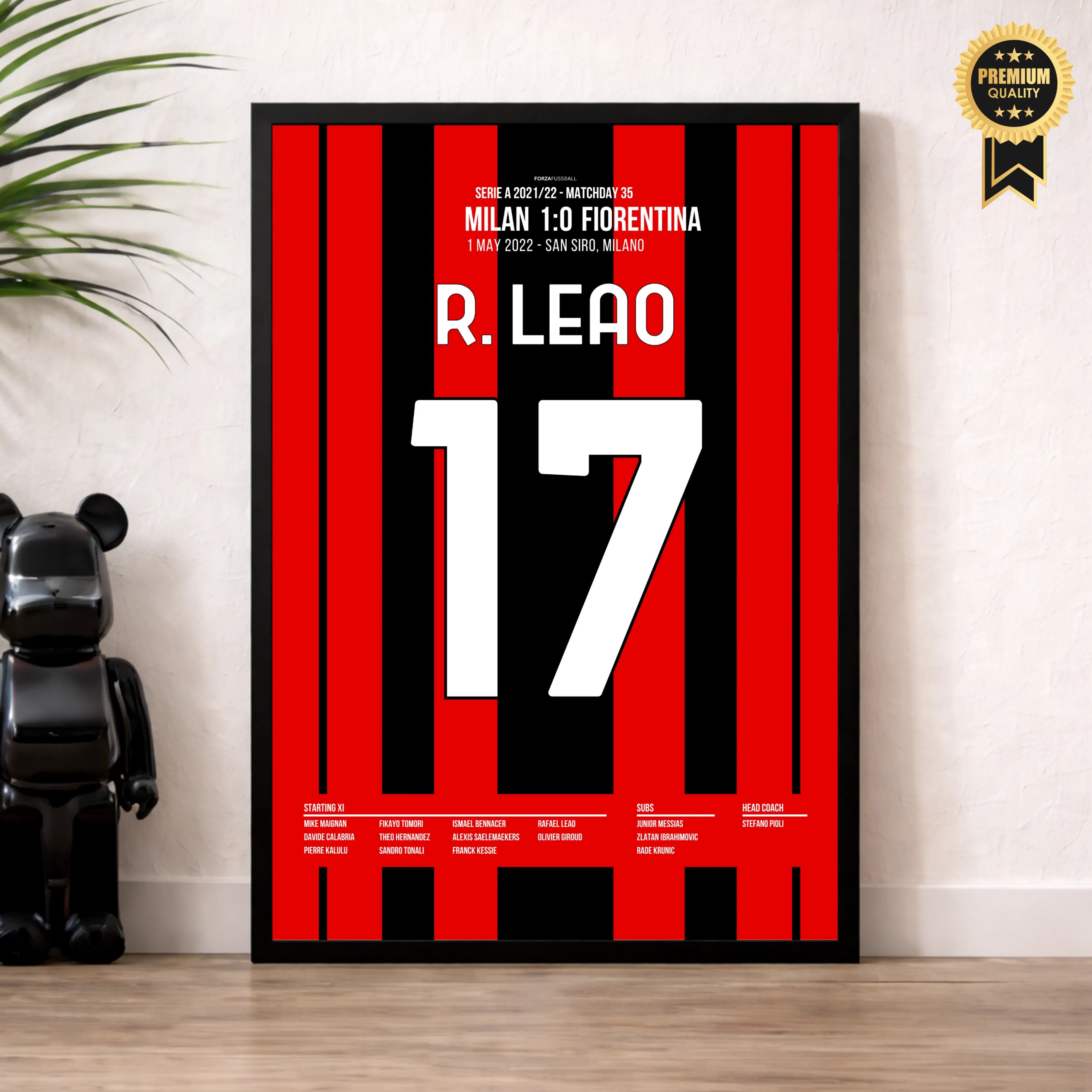 Scudetto Loading..Leao's später Siegtreffer gegen die Fiorentina Fußball Poster mit Rahmen