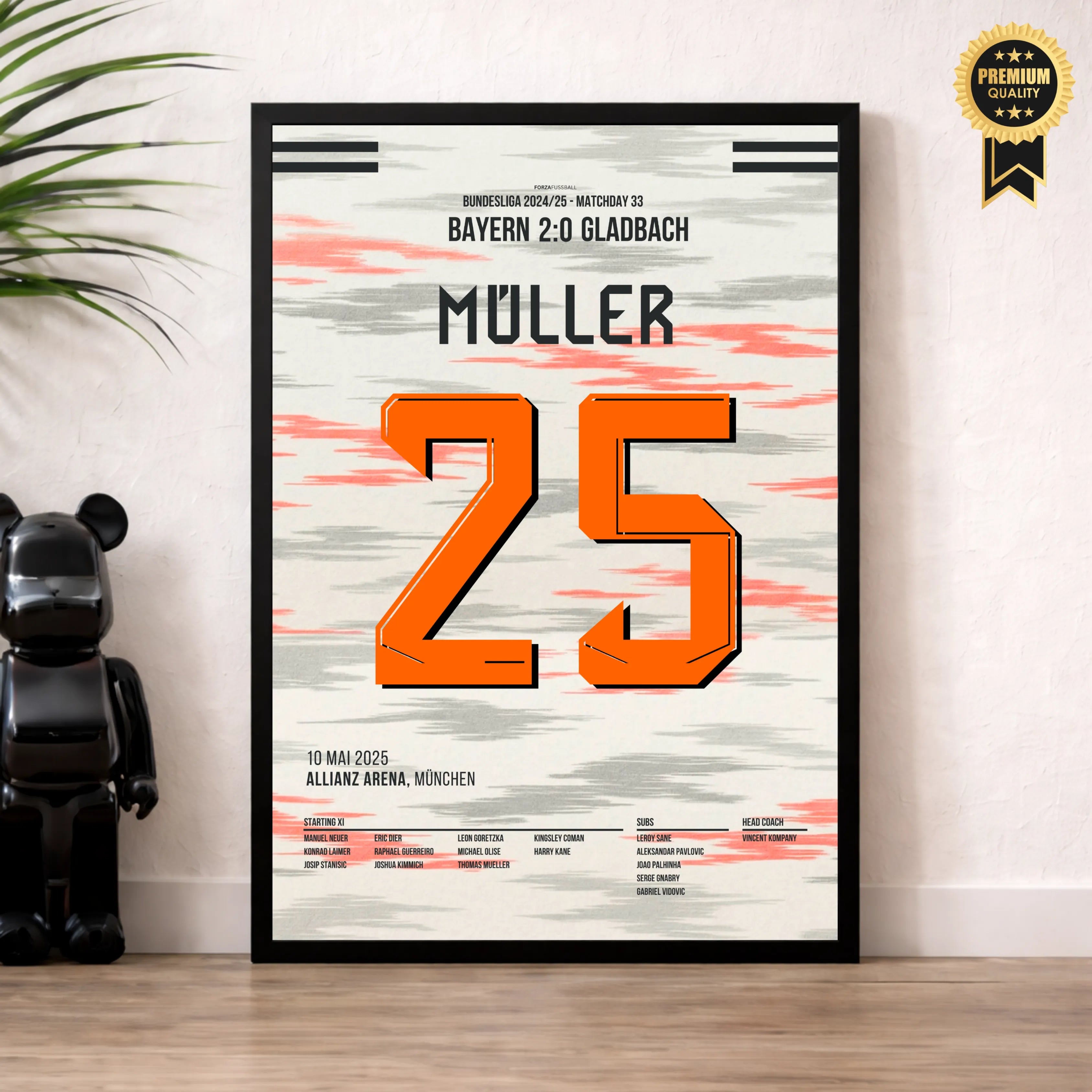 Bayern Legende Thomas Müller sagt Servus Fußball Poster mit Rahmen