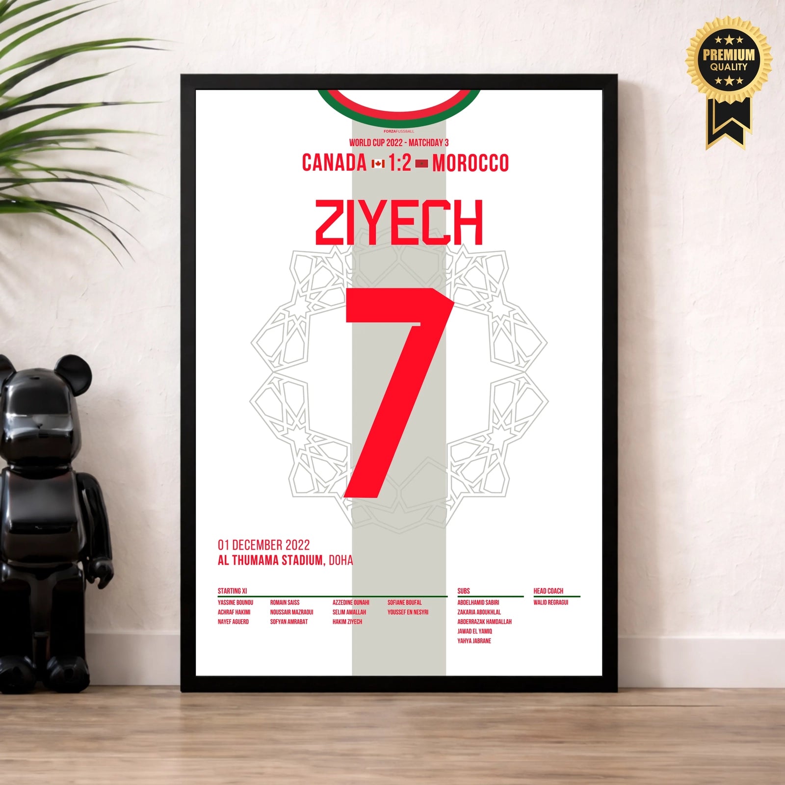 Ziyech führt Marokko gegen Kanada ins WM Achtelfinale Fußball Poster mit Rahmen