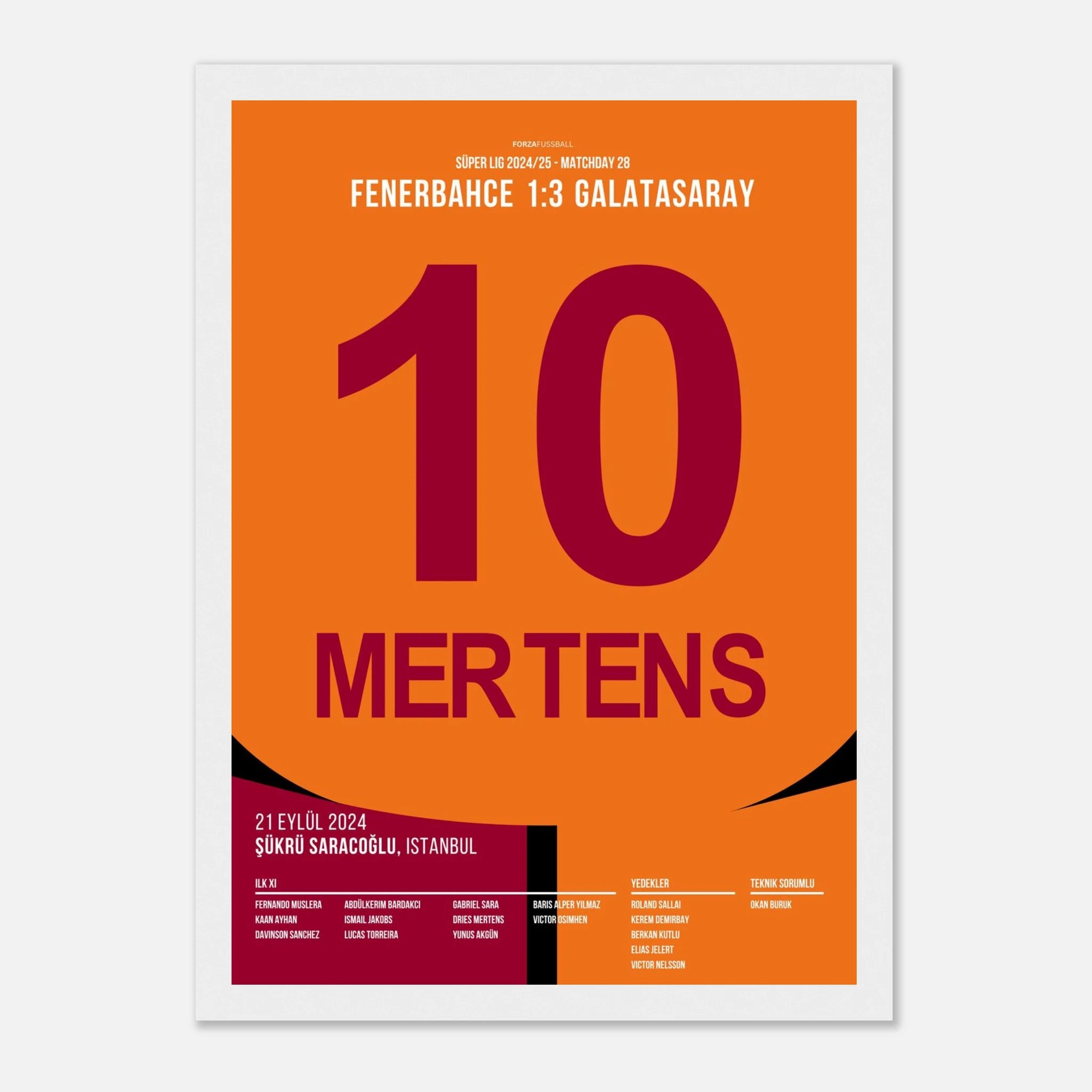 Mertens wird zum Derbyhero von Kadiköy Fußball Poster mit Rahmen