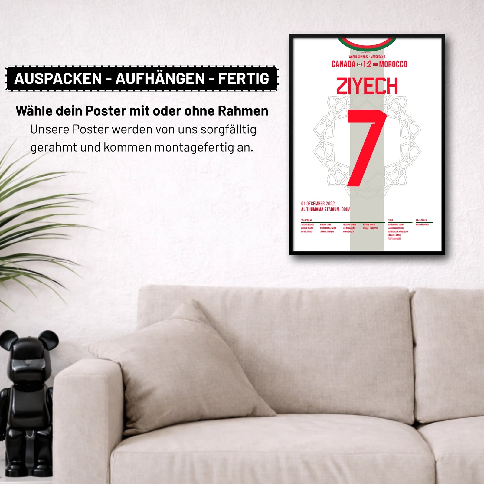 Ziyech führt Marokko gegen Kanada ins WM Achtelfinale Fußball Poster mit Rahmen