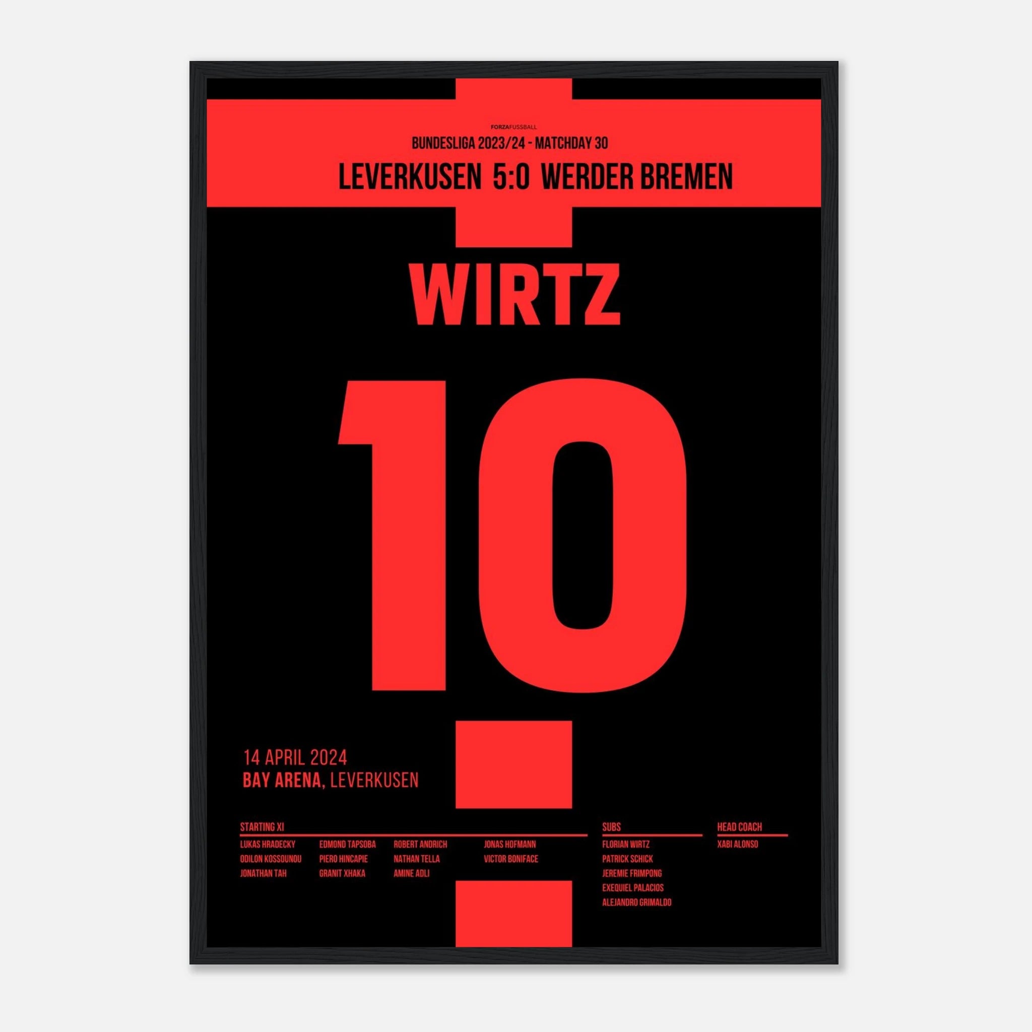 Wirtz macht mit 3 Toren die erste Meisterschaft für Leverkusen klar Fußball Poster mit Rahmen
