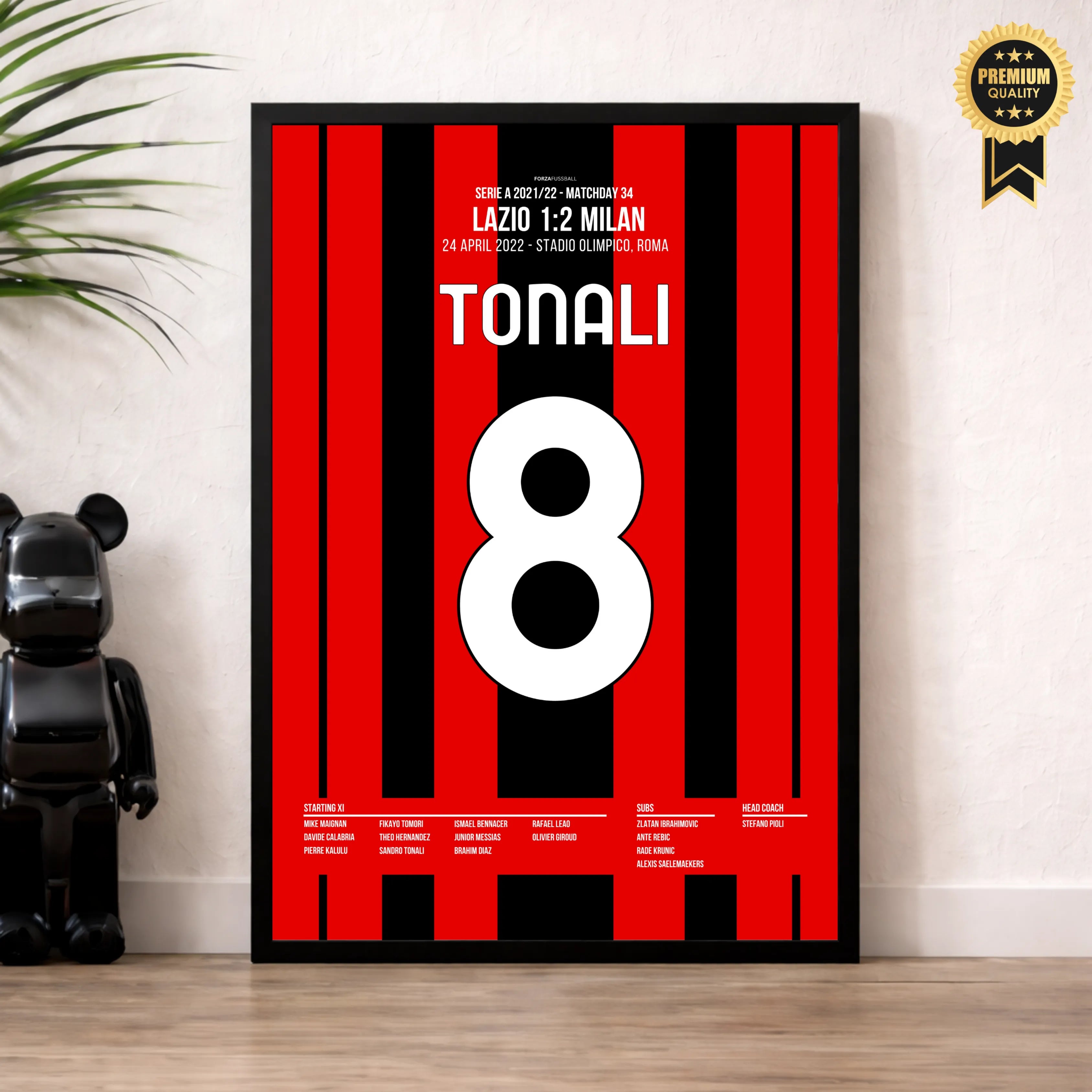 Tonali's Scudetto Tor gegen Lazio in der 92. Minute Fußball Poster mit Rahmen