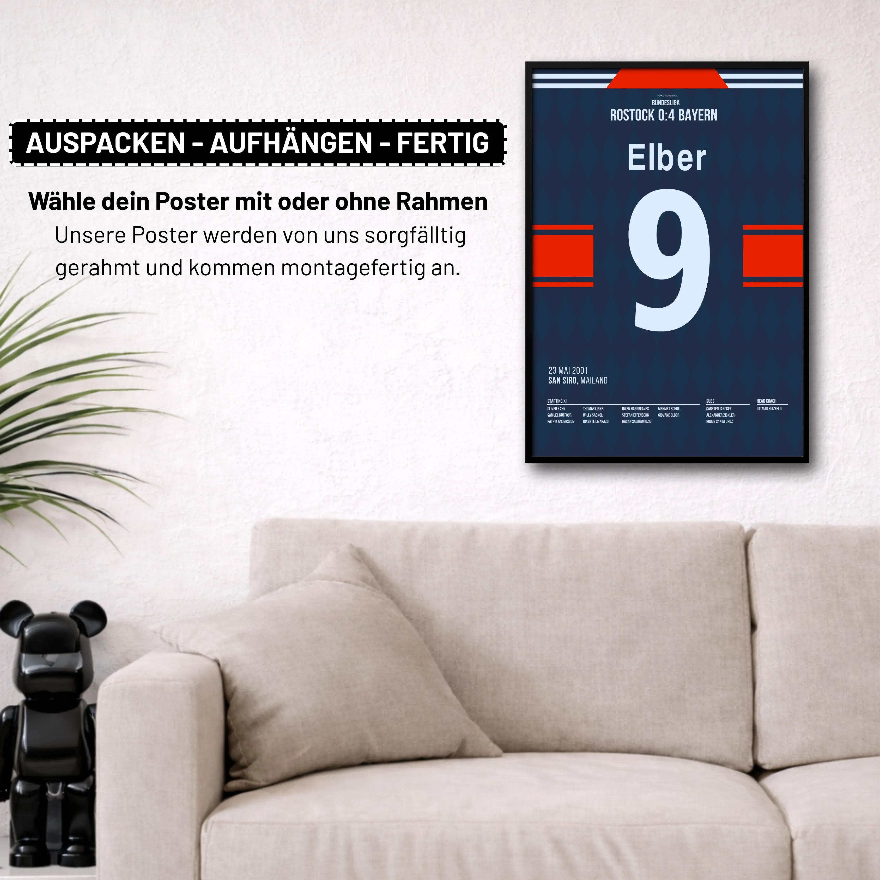Elbers legendäres Ecken-Tor gegen Rostock Fußball Poster mit Rahmen