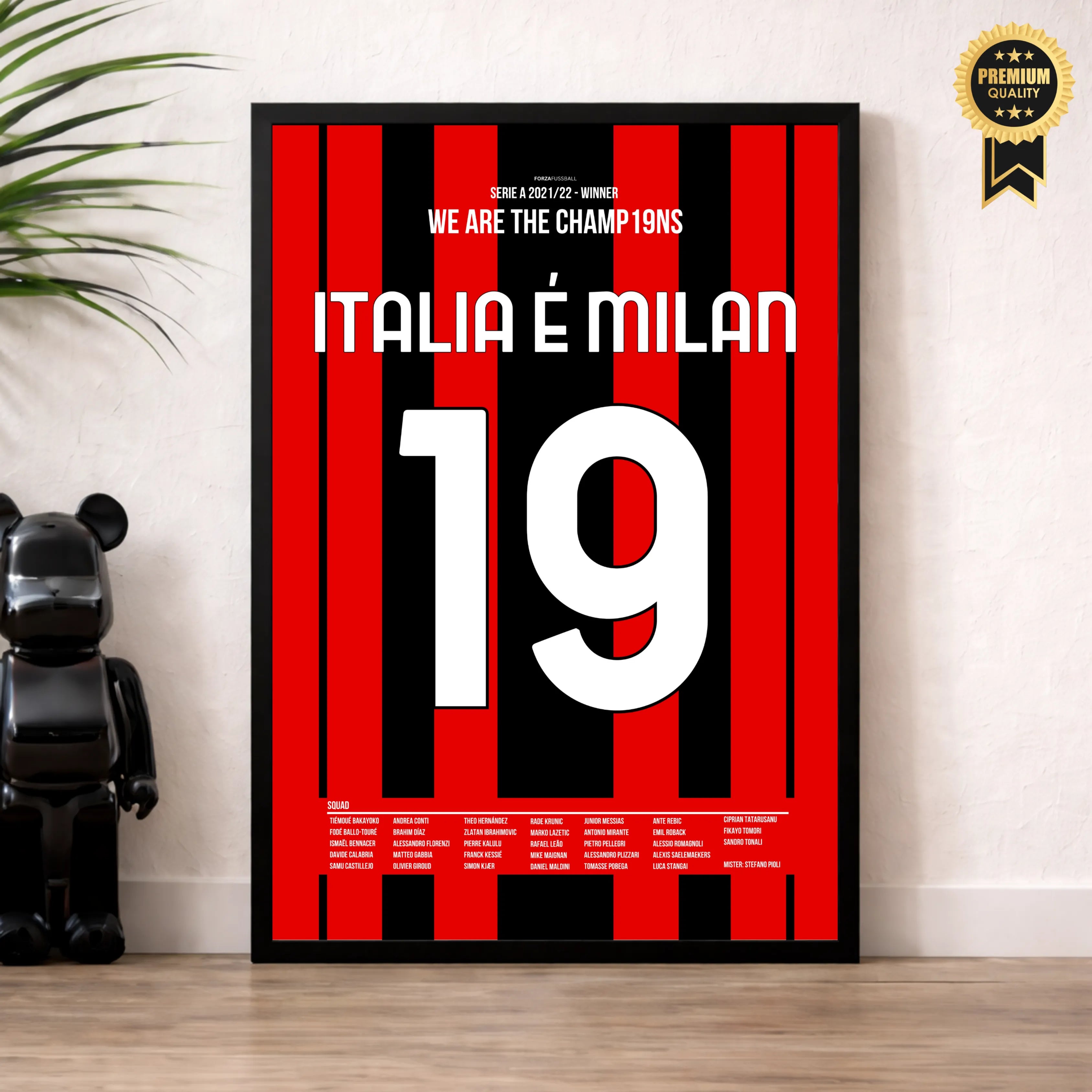 ITALIA É MILAN! Milan gewinnt die Serie A 2021/22 Fußball Poster mit Rahmen