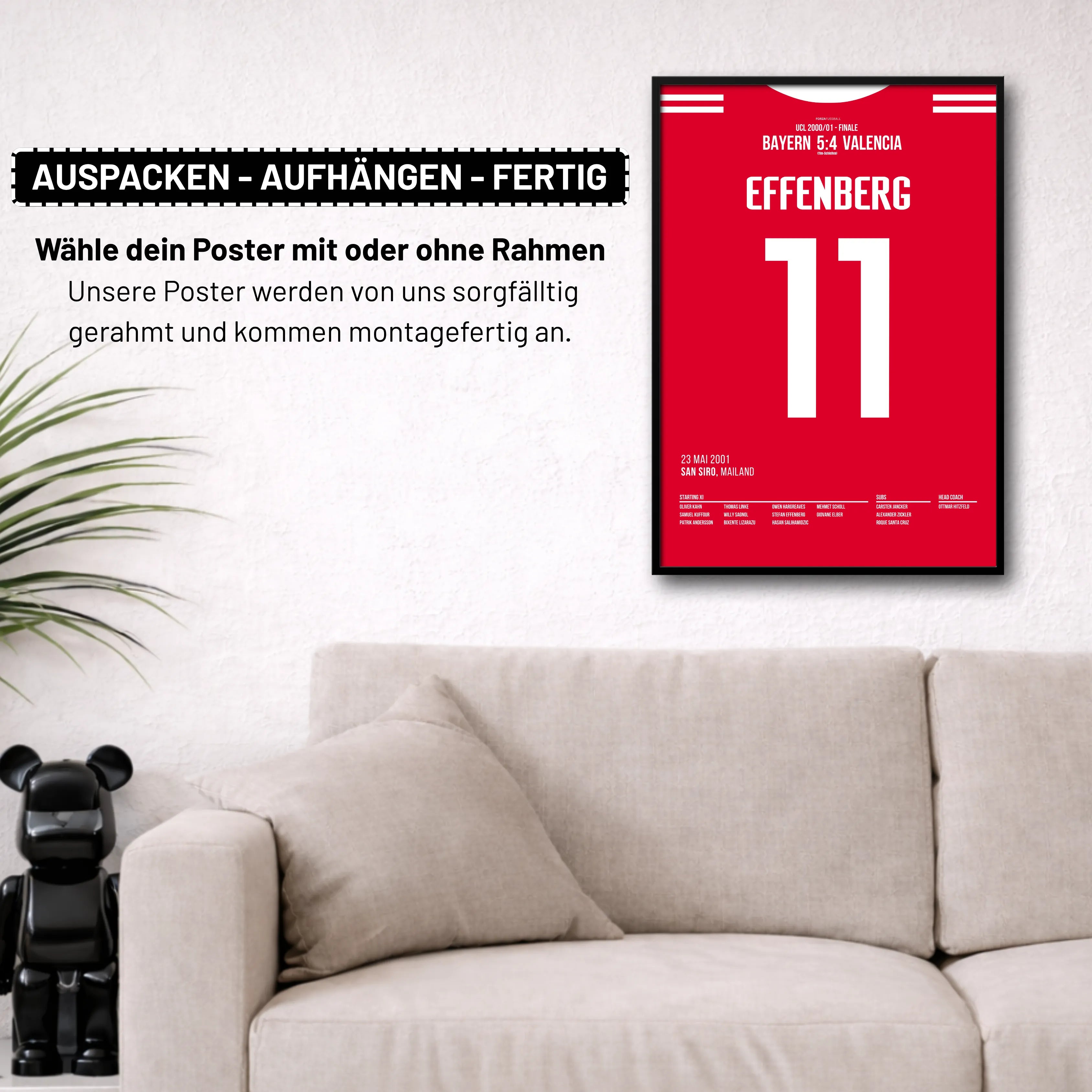Effenberg stemmt den Henkelpott in den Mailänder Nachthimmel Fußball Poster mit Rahmen
