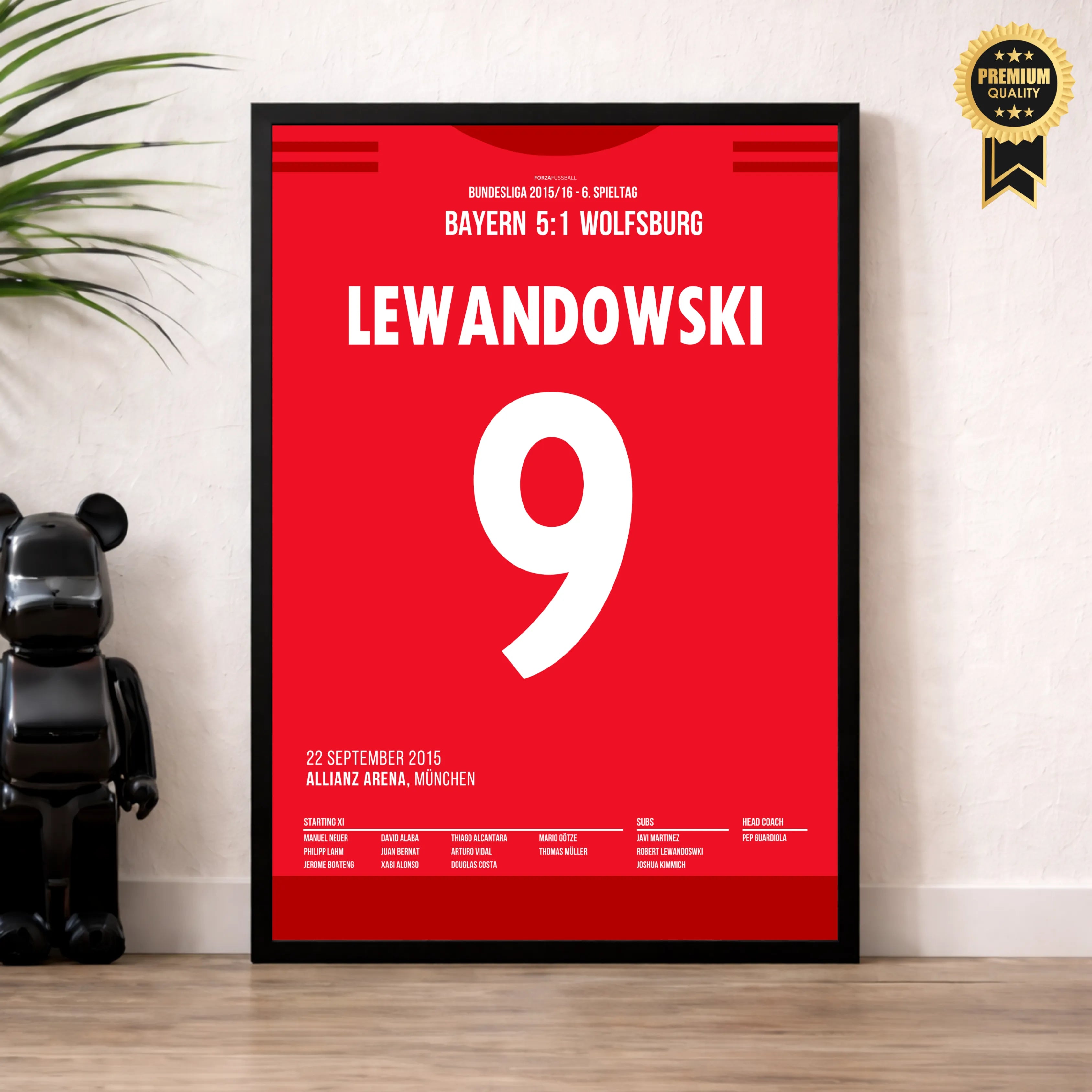 Lewandowski mit 5 Toren in 9 Minuten Fußball Poster mit Rahmen