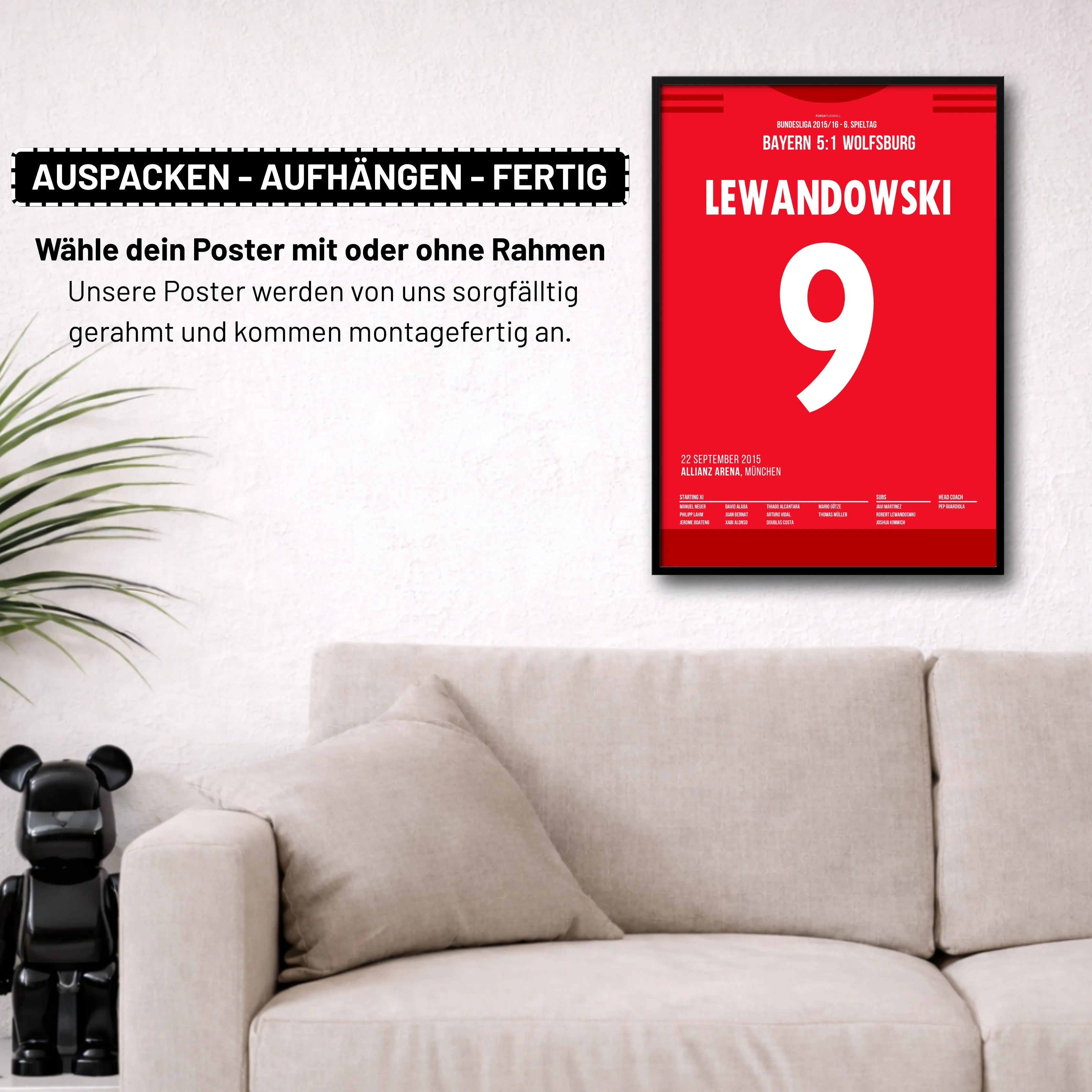 Lewandowski mit 5 Toren in 9 Minuten Fußball Poster mit Rahmen