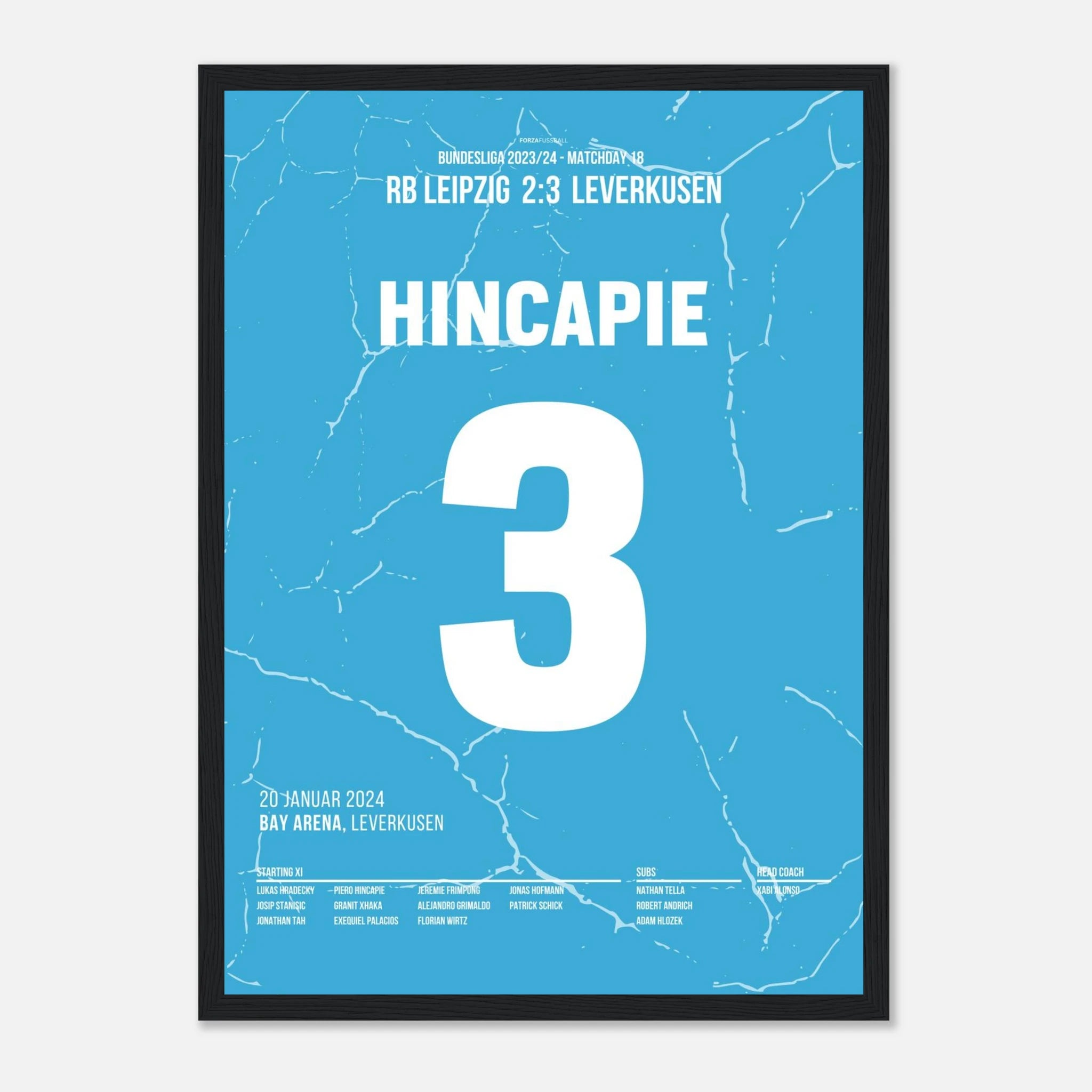 Hincapié mit dem Last Minute Siegtreffer gegen Leipzig Fußball Poster mit Rahmen