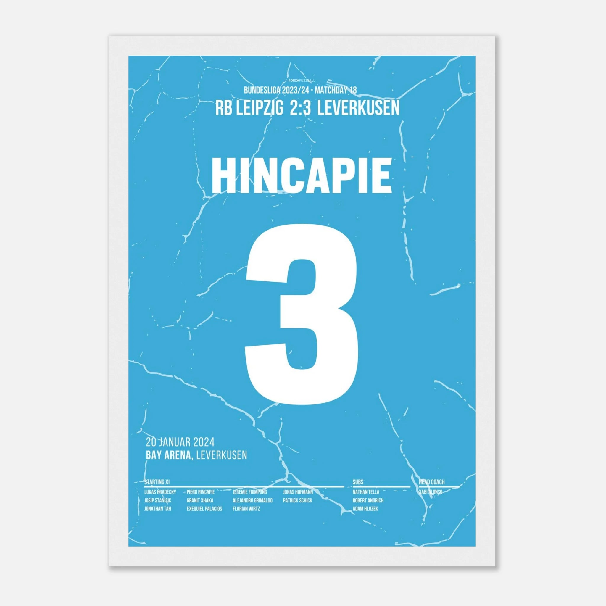 Hincapié mit dem Last Minute Siegtreffer gegen Leipzig Fußball Poster mit Rahmen