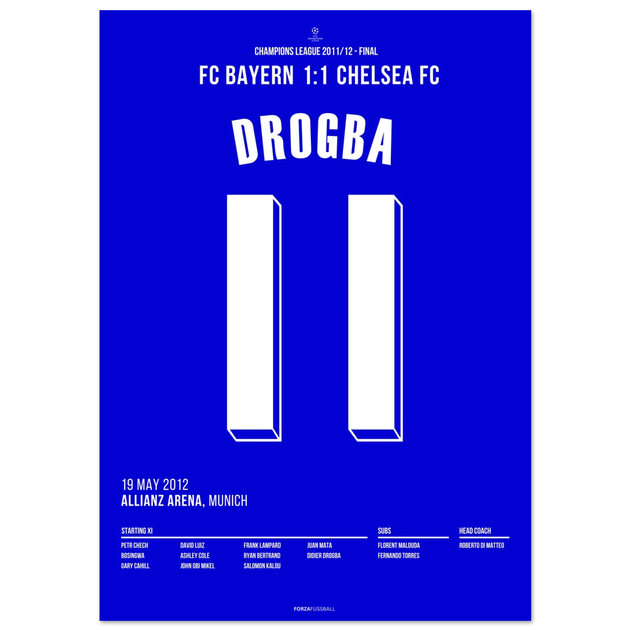 Drogba führt Chelsea zum Champions League Sieg Fußball Poster mit Rahmen