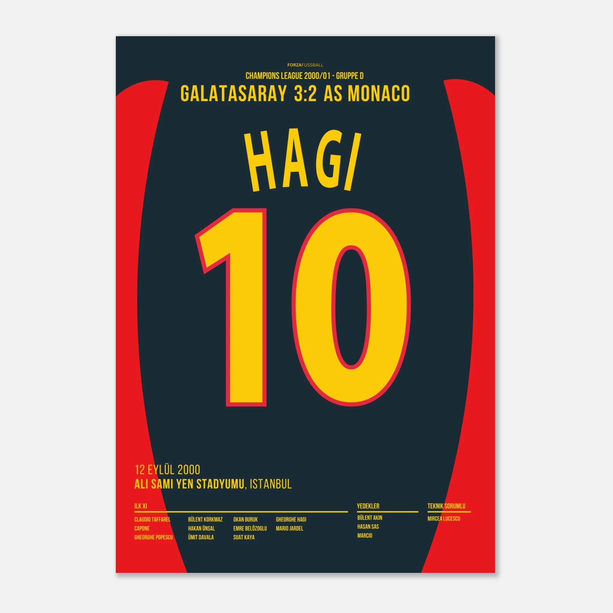 Hagi mit dem Traumtor zum Sieg gegen Monaco Fußball Poster mit Rahmen