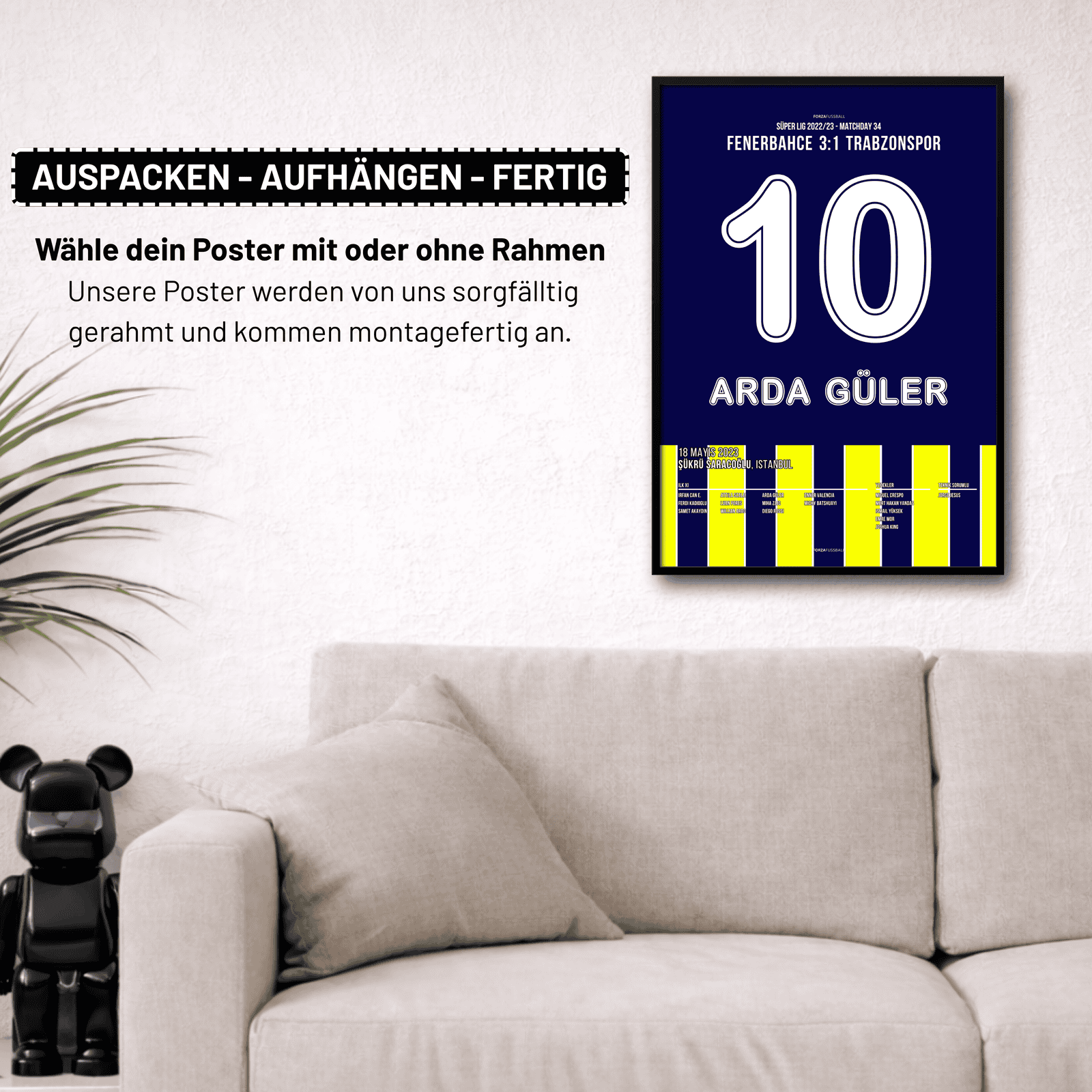 Arda Güler mit Vorlage zum Sieg gegen Trabzonspor Fußball Poster mit Rahmen