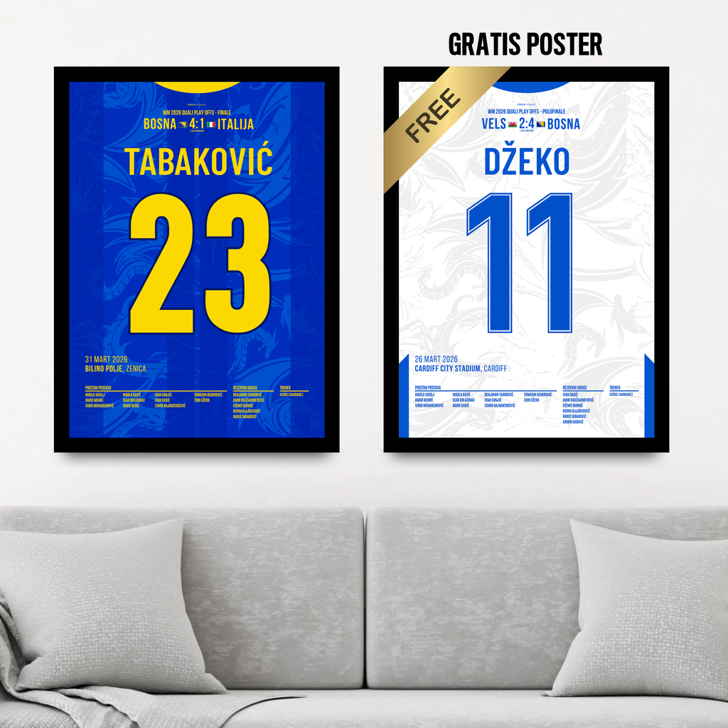 Dzeko X Tabakovic WM 2026 Quali - 1+1 Set Fußball Poster mit Rahmen