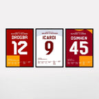 Drogba - Icardi - Osimhen Bundle Fußball Poster mit Rahmen