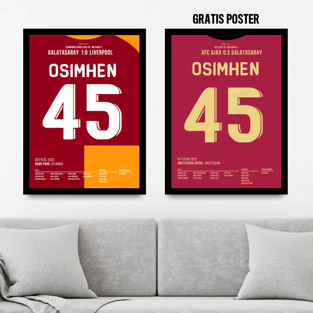 Victor Osimhen UCL 2025 - 1+1 Set Fußball Poster mit Rahmen