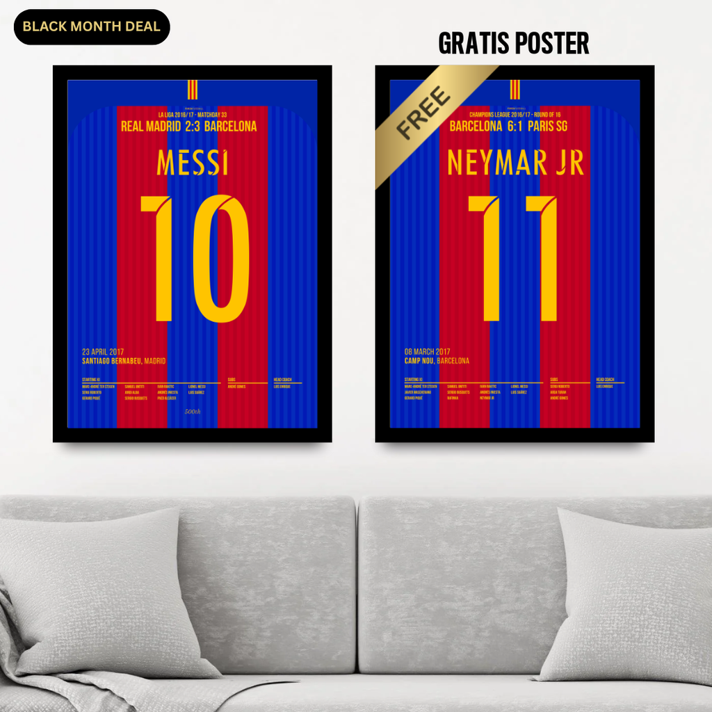 Messi X Neymar - 1+1 Set Fußball Poster mit Rahmen