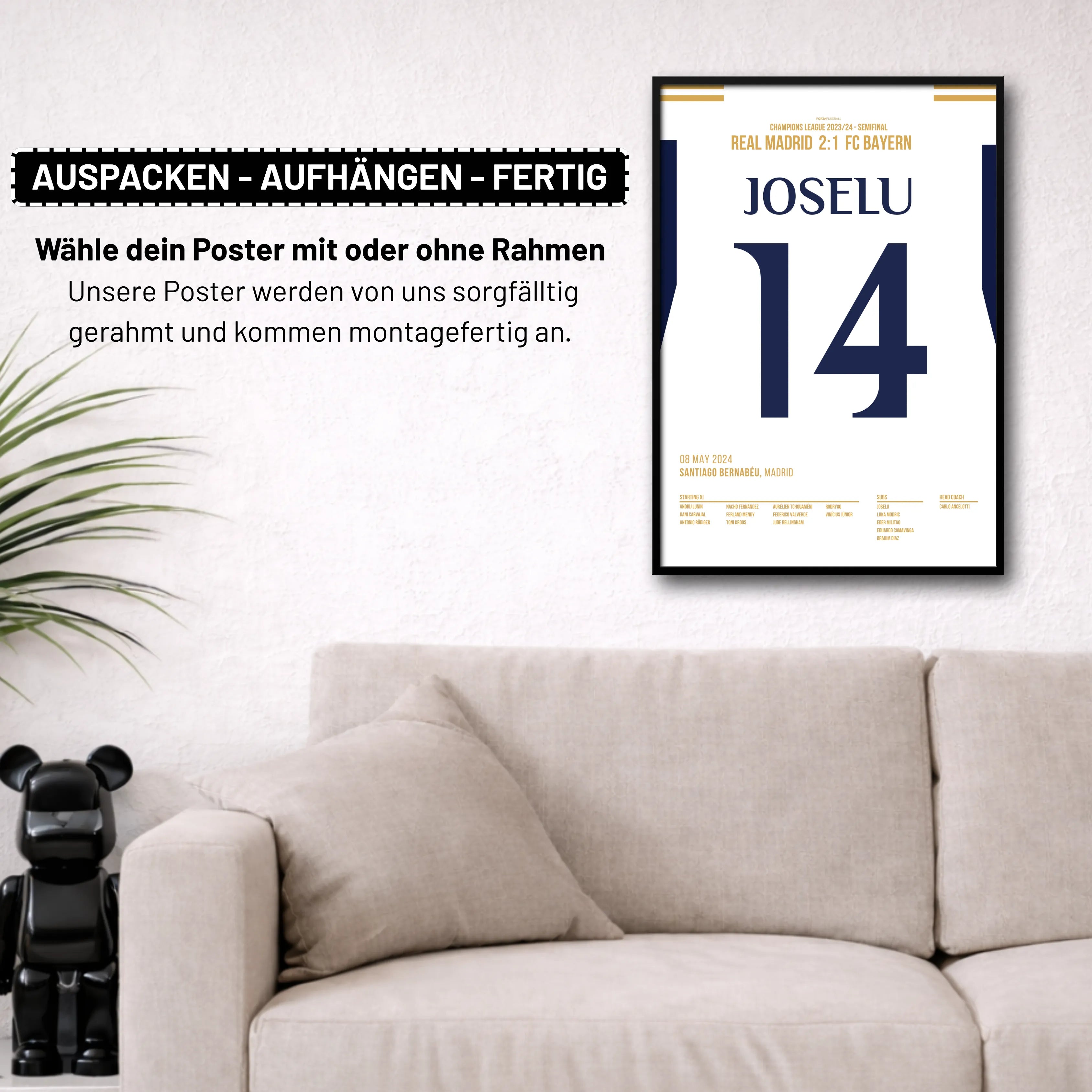 Joselu dreht das Spiel gegen Bayern und führt Real ins Finale Fußball Poster mit Rahmen